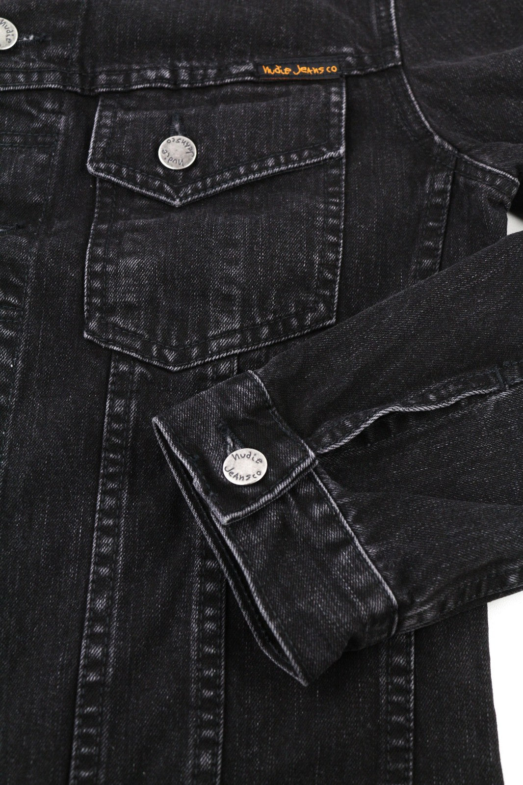 NUDIE JEANS Perry Organic Black Stone vyriška striukė S, džinsinė, juoda, medvilninė, skalbta 