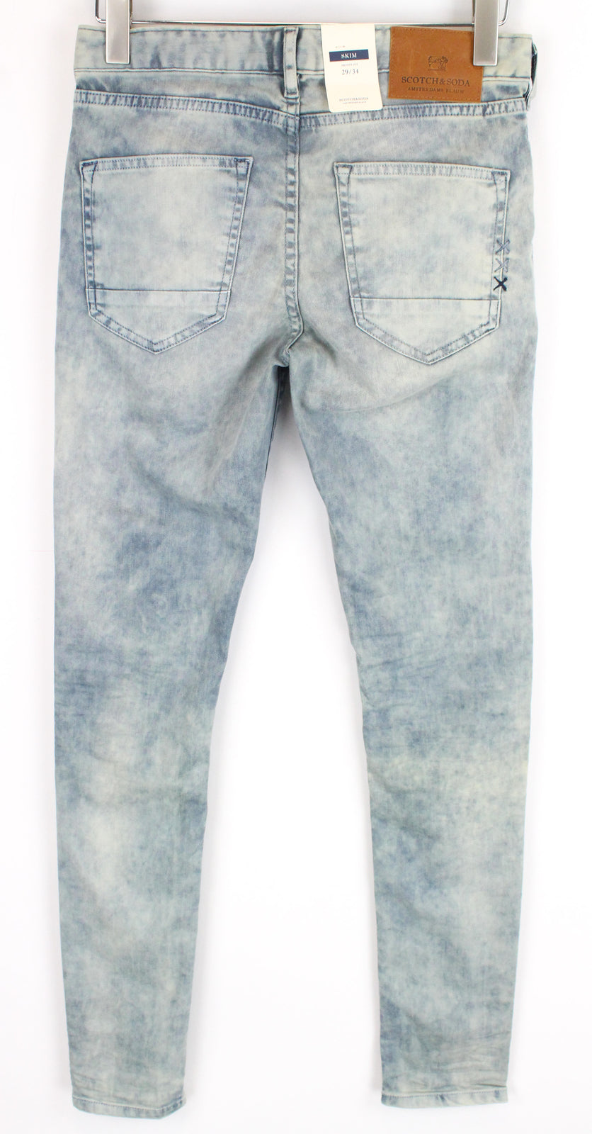 SCOTCH &amp; SODA vyriški džinsai W29/L34 aptempti šviesiai mėlyni skalbtos medvilnės tamprūs džinsai 