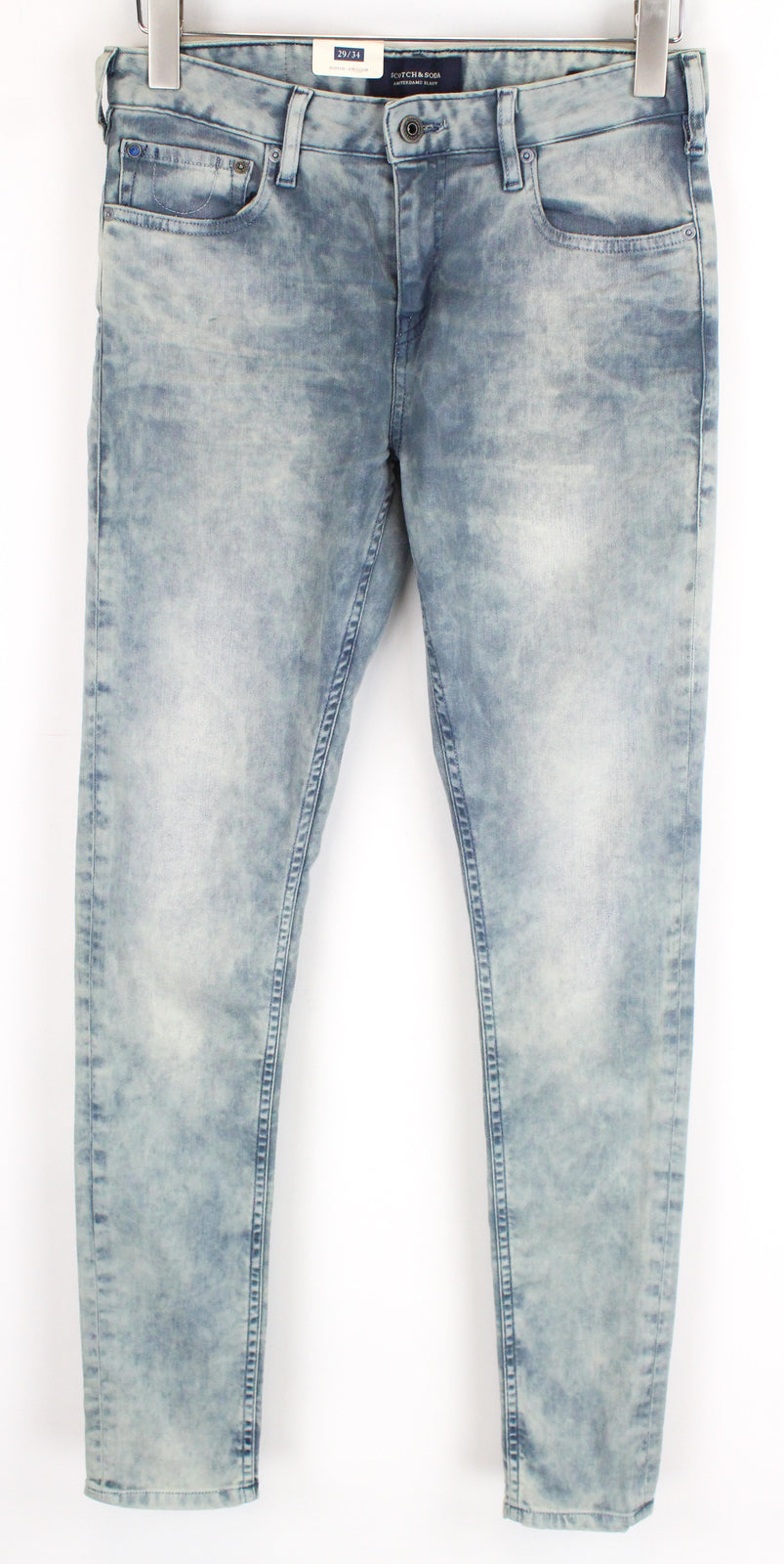 SCOTCH &amp; SODA vyriški džinsai W29/L34 aptempti šviesiai mėlyni skalbtos medvilnės tamprūs džinsai 