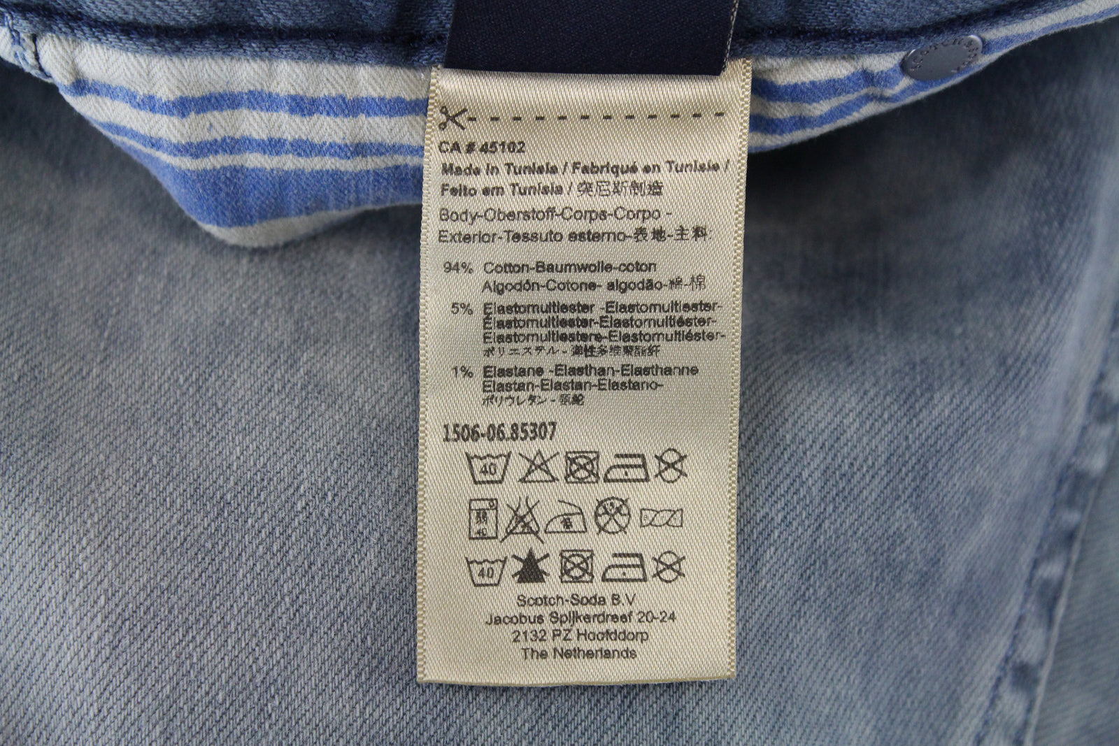 SCOTCH &amp; SODA vyriški džinsai W29/L34 aptempti šviesiai mėlyni skalbtos medvilnės tamprūs džinsai 