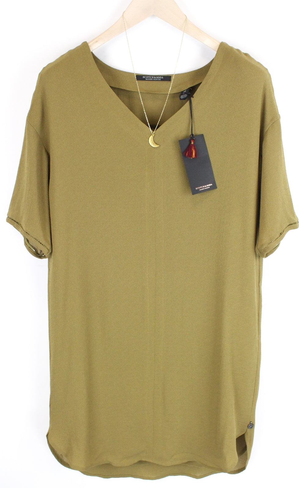 MAISON SCOTCH Women Dress XS Green Short Sleeve V-Neck Stretch Casual Mini