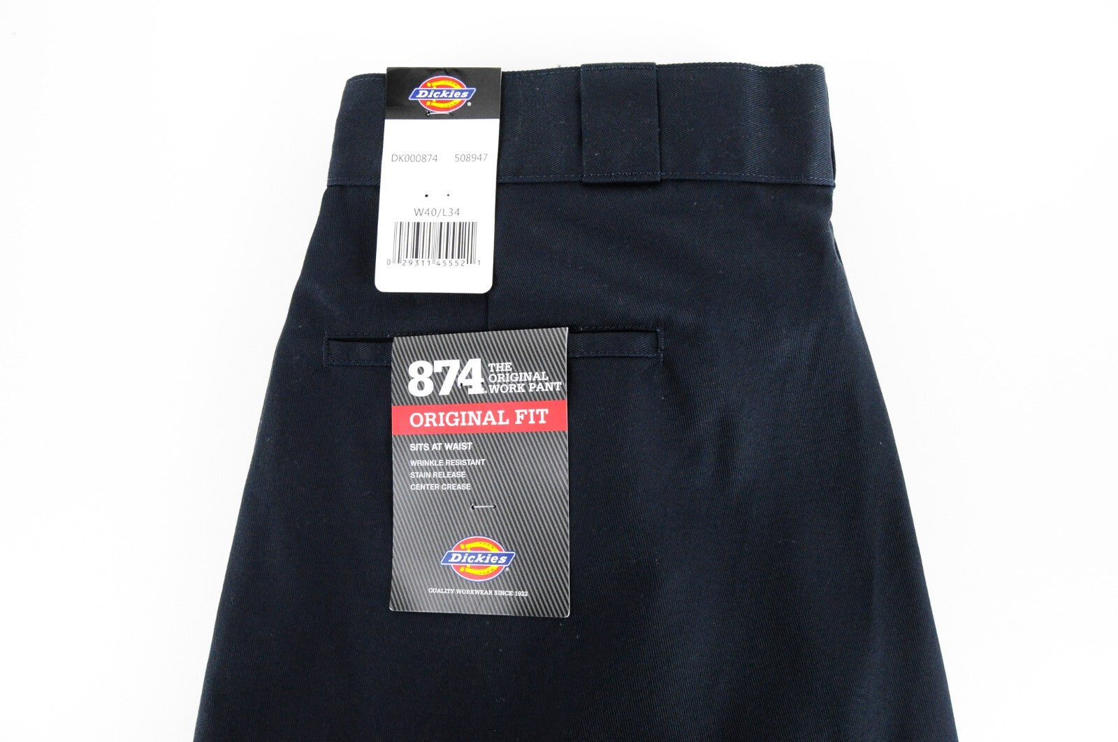 DICKIES Men Work Pants W40/L34 Navy Cotton Blend Pleated Original Fit Trousers