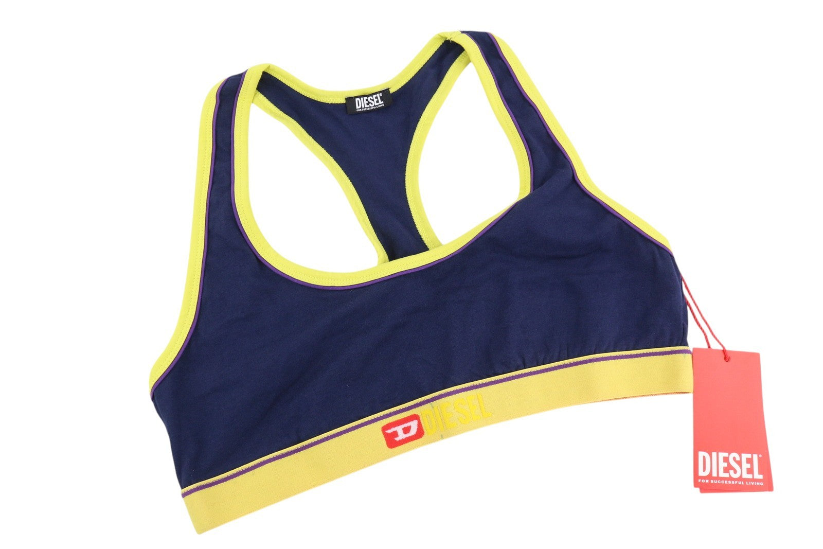 DIESEL Ufsb-Mileys Women Sports Bra L Sleeveless Round Neck Stretch Dark Blue