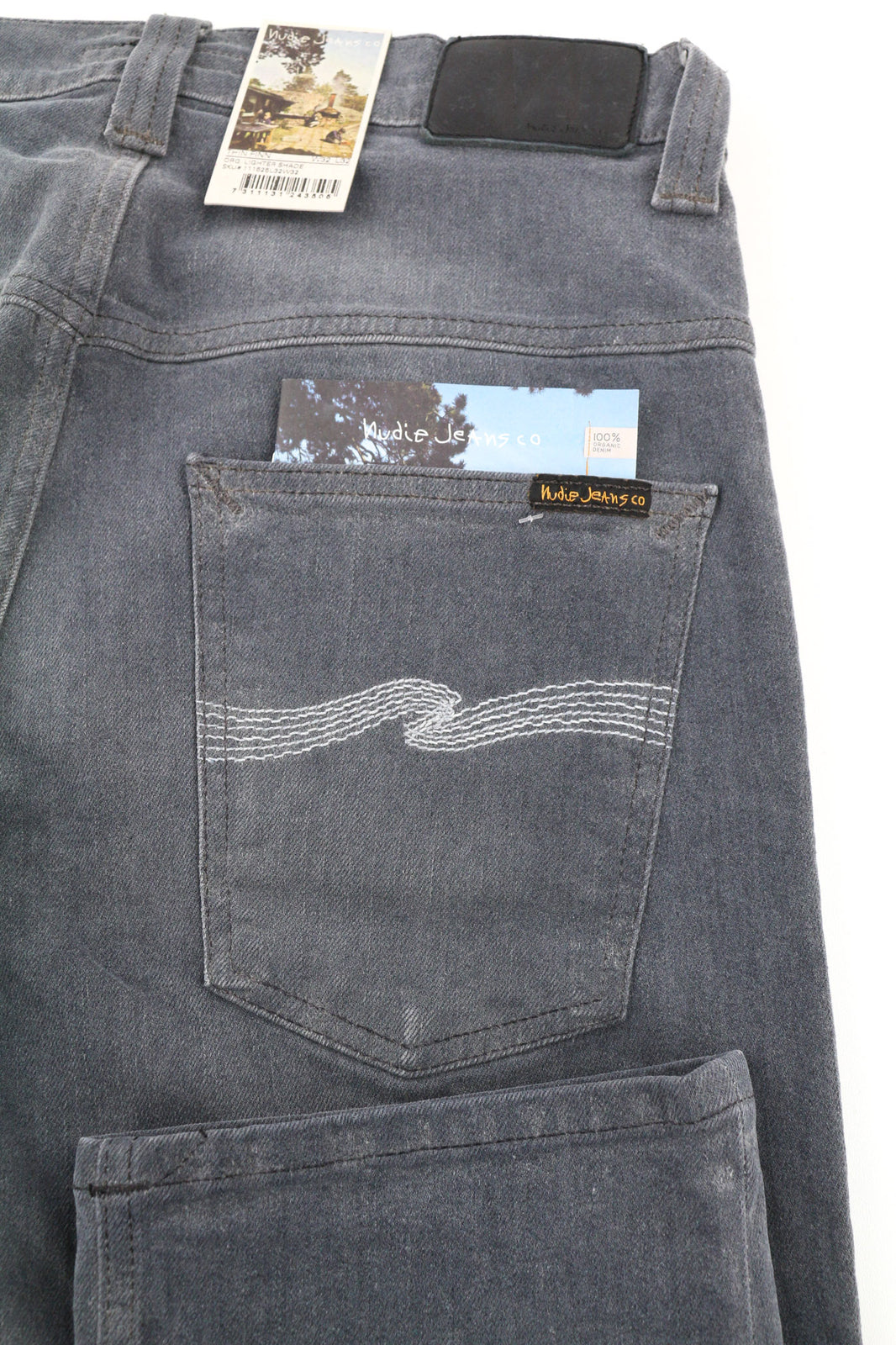 NUDIE JEANS Thin Finn Men Jeans W32/L32 Slim Fit Grey Washed Casual Elastane