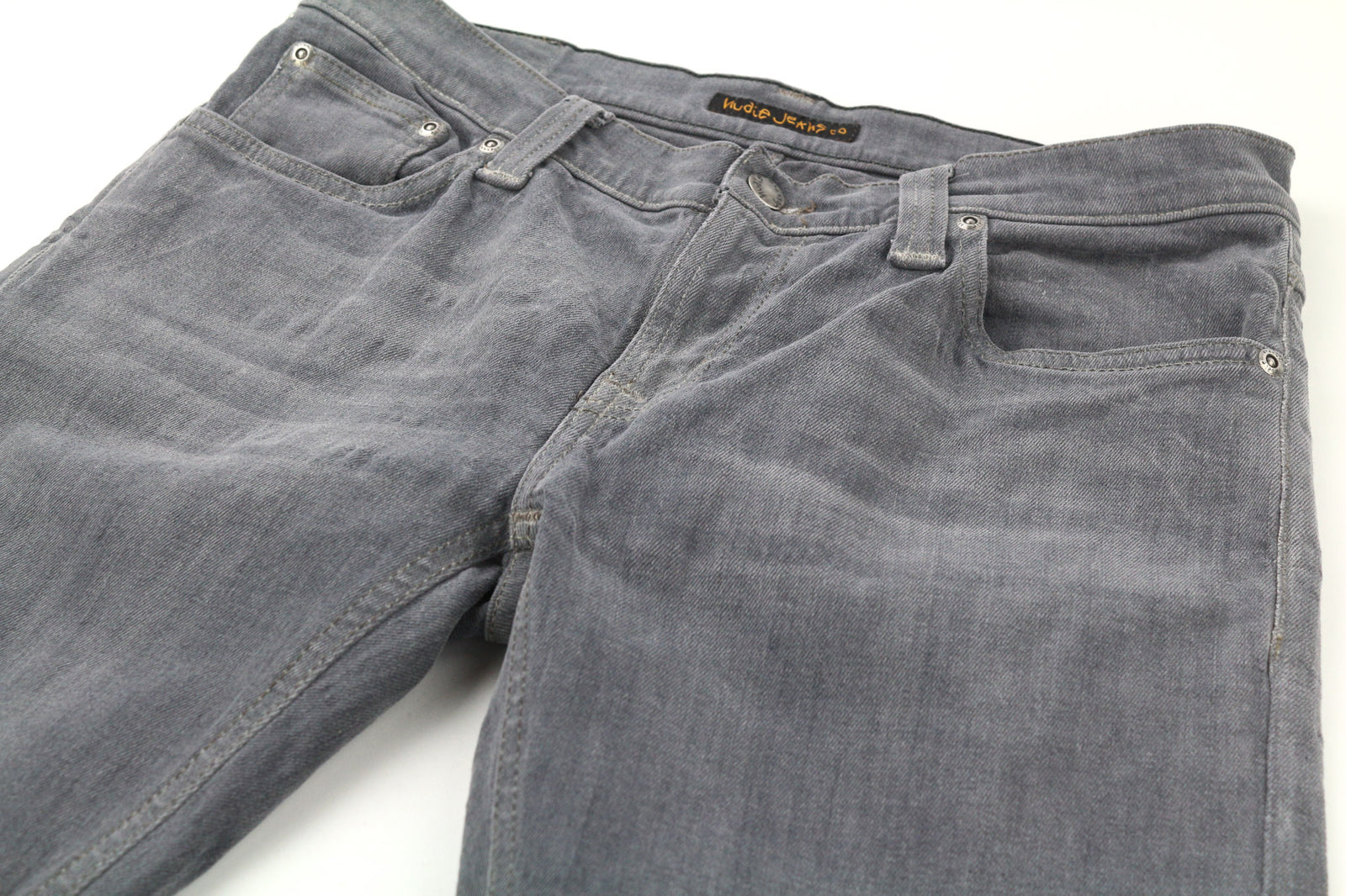 NUDIE JEANS Tight Long John Men Jeans W30/L34 Organic Charcoal Slim Logo Zipper