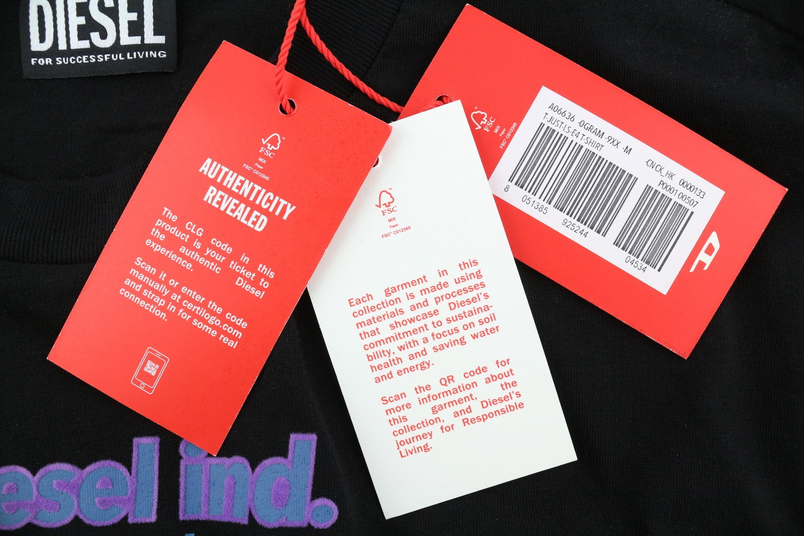 DIESEL T-Just-LS-E4 vyriški marškinėliai M, juodi, ilgomis rankovėmis, apvalia kaklo iškirpte, trikotažo spalvos