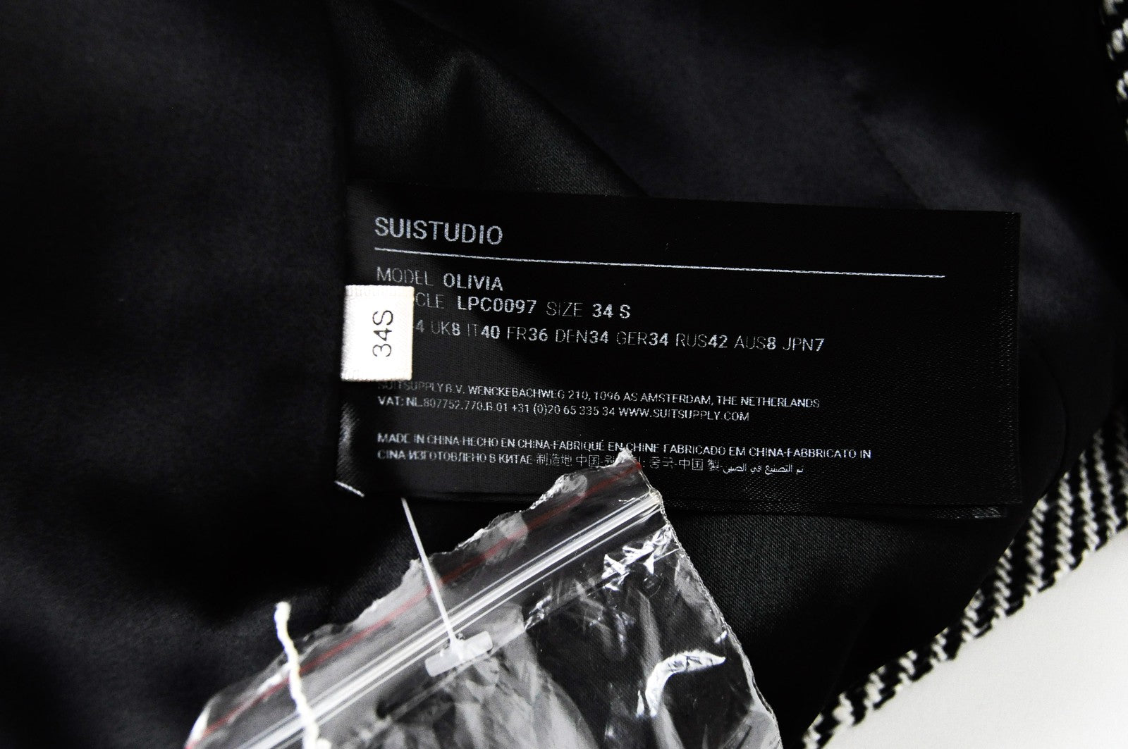 SUISTUDIO Olivia Women Blazer UK8S Grey Silk Cotton Patterned Peak Collar Suit