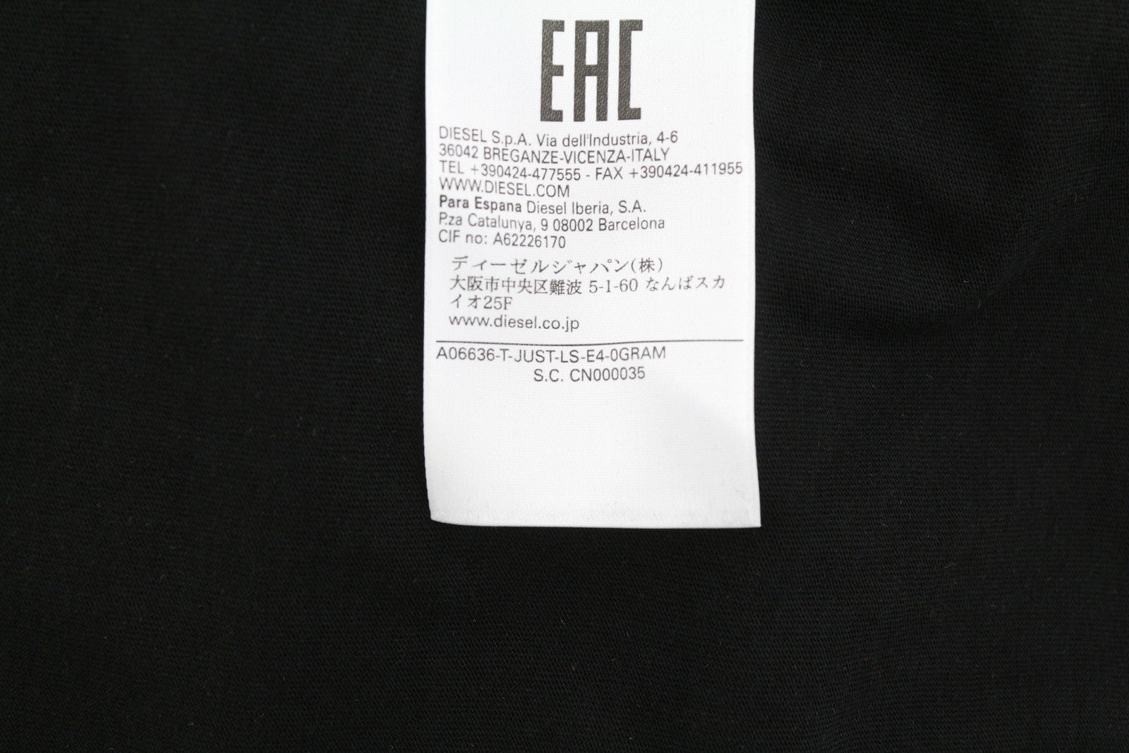 DIESEL T-Just-LS-E4 vyriški marškinėliai L, juodi, ilgomis rankovėmis, apvalia apykakle, trikotažiniai, RRP 80 € 