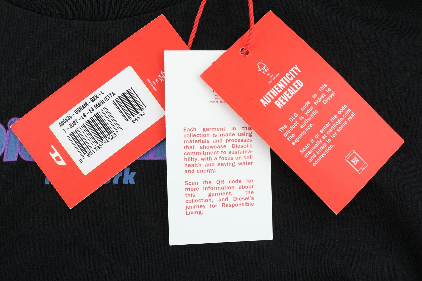 DIESEL T-Just-LS-E4 vyriški marškinėliai L, juodi, ilgomis rankovėmis, apvalia apykakle, trikotažiniai, RRP 80 € 