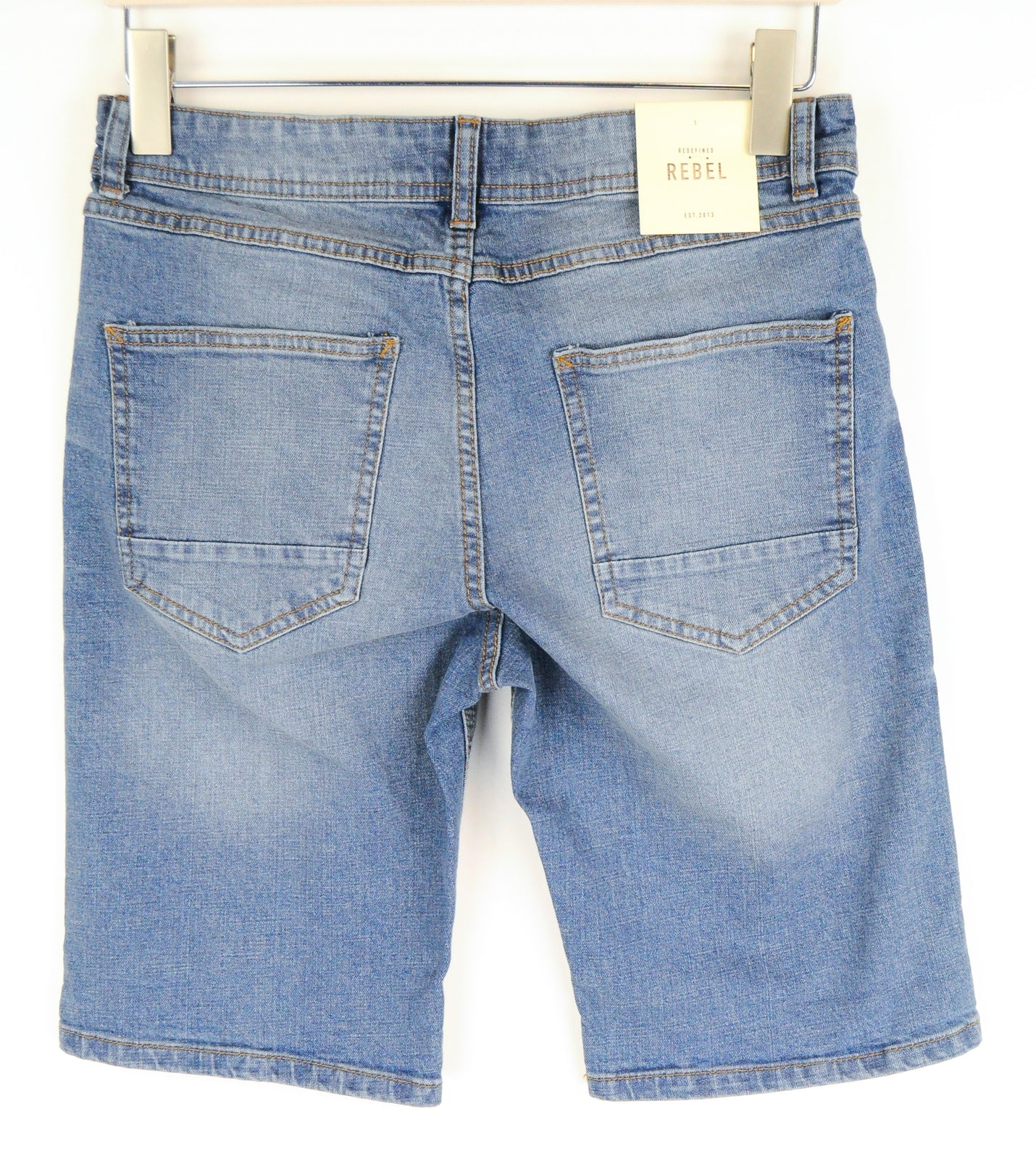 REDEFINED REBEL Men Shorts S Blue Washed Denim Cotton Stretch 5-Pocket Style