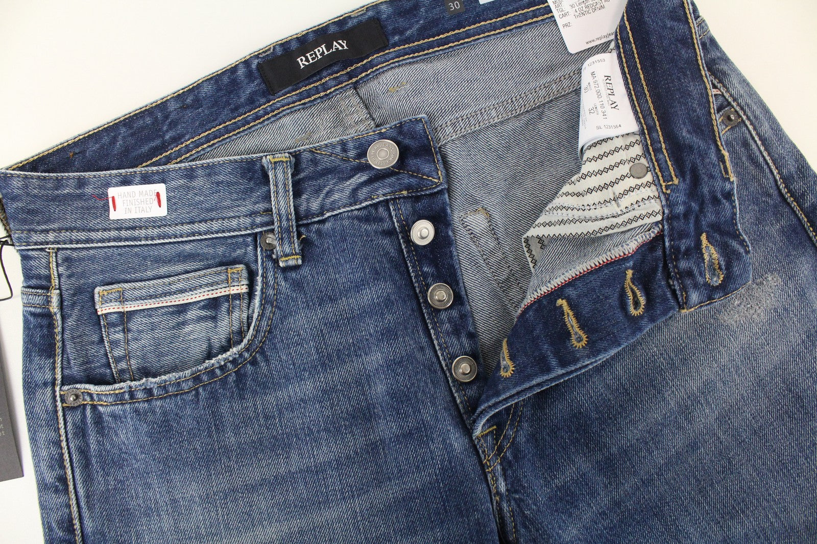 REPLAY Grover vyriški džinsai W30/L32 tiesaus kirpimo, grynos medvilnės, mėlyni, laisvalaikio stiliaus, skalbti, džinsinis audinys 