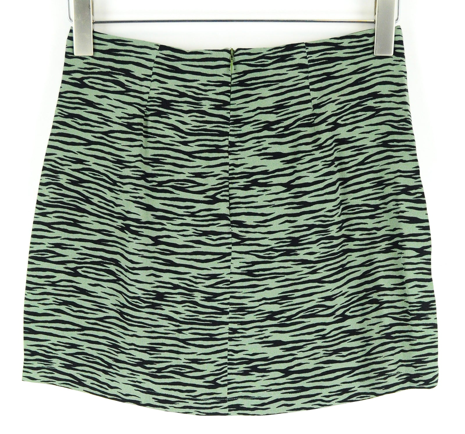 PULL & BEAR Women Skirt M Green Zebra Print Patterned Short Lined Mini Slits