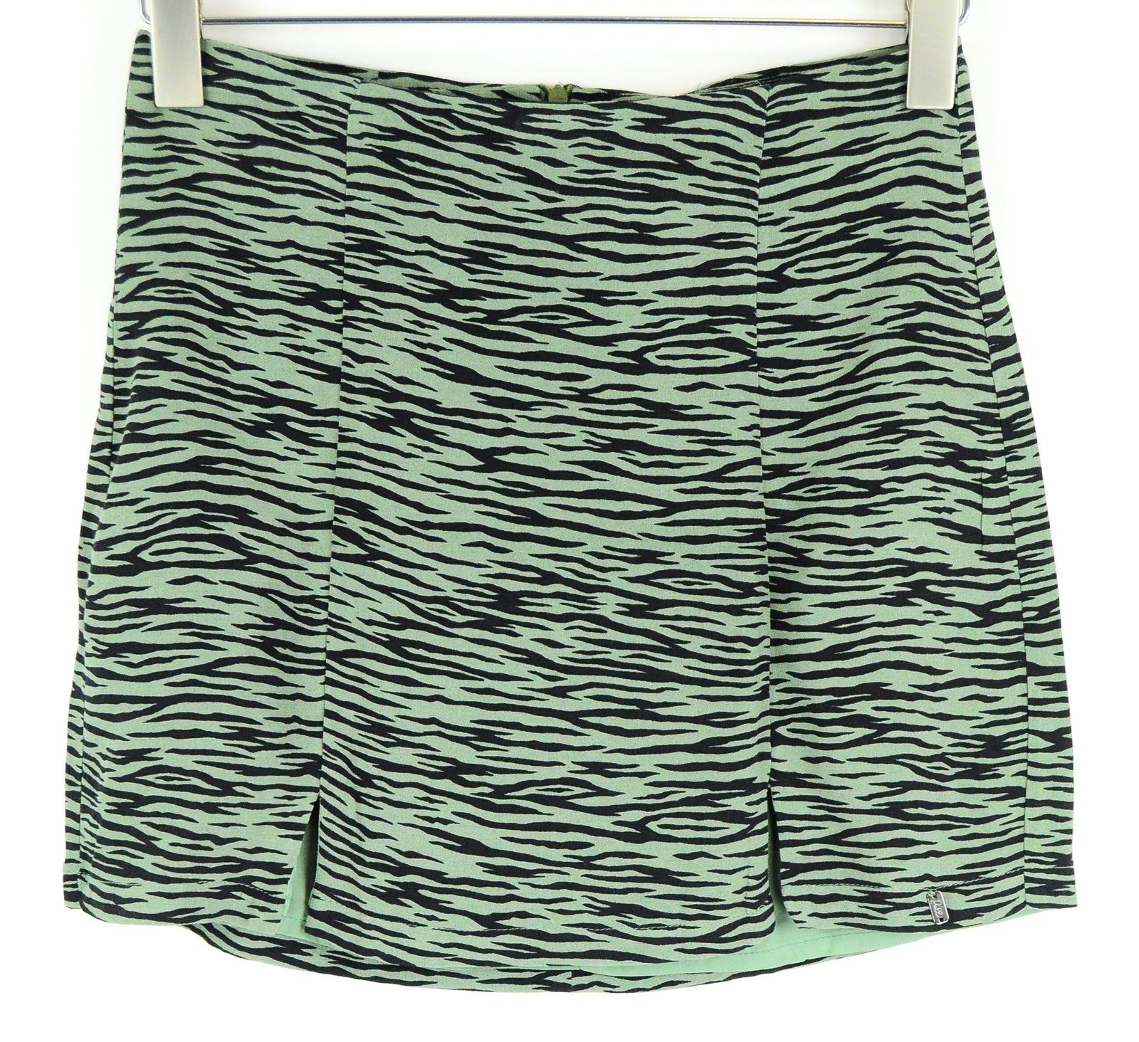 PULL & BEAR Women Skirt M Green Zebra Print Patterned Short Lined Mini Slits