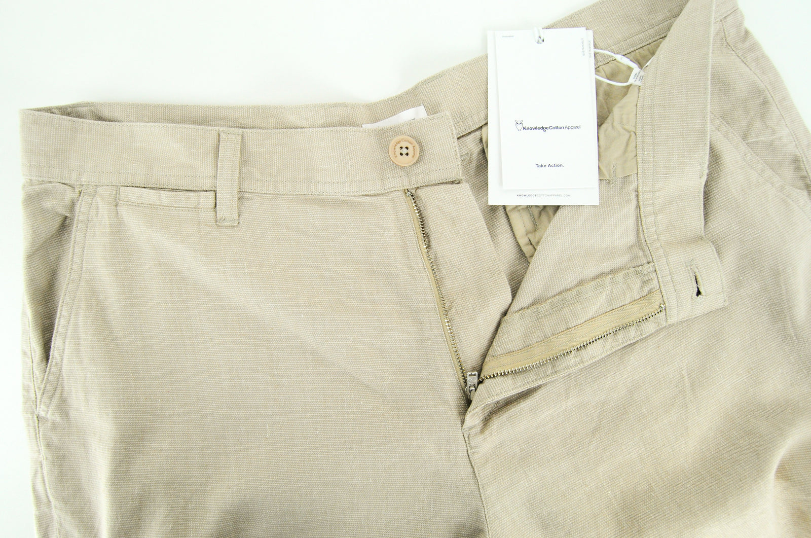 KNOWLEDGECOTTON APPAREL Men Shorts 38 Brown Cotton Linen Stretch Slit Pockets