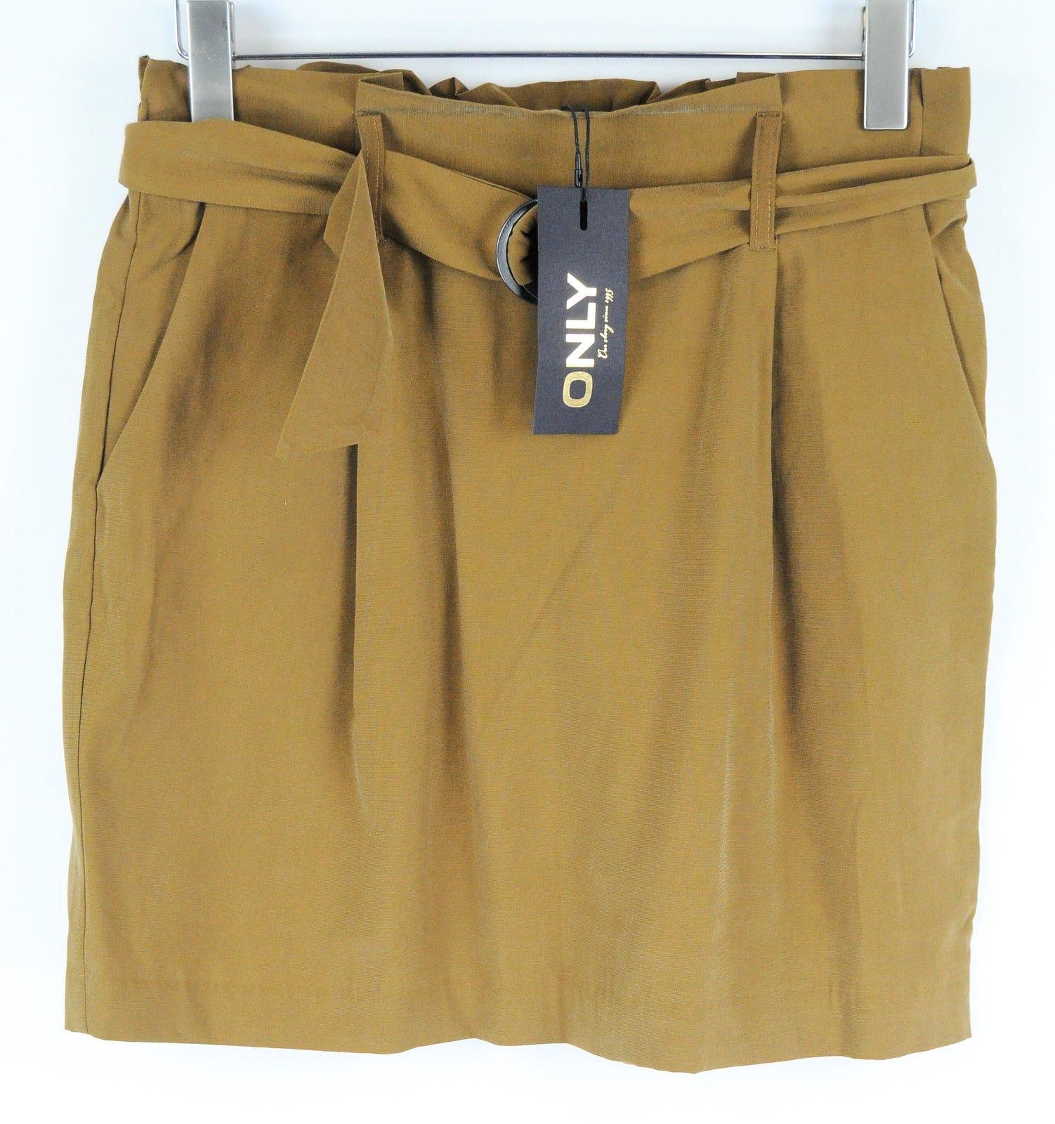 ONLY Miranda Women Skirt EU36 Brown Mini Belted Pull-On Pocketed Cotton Stretch