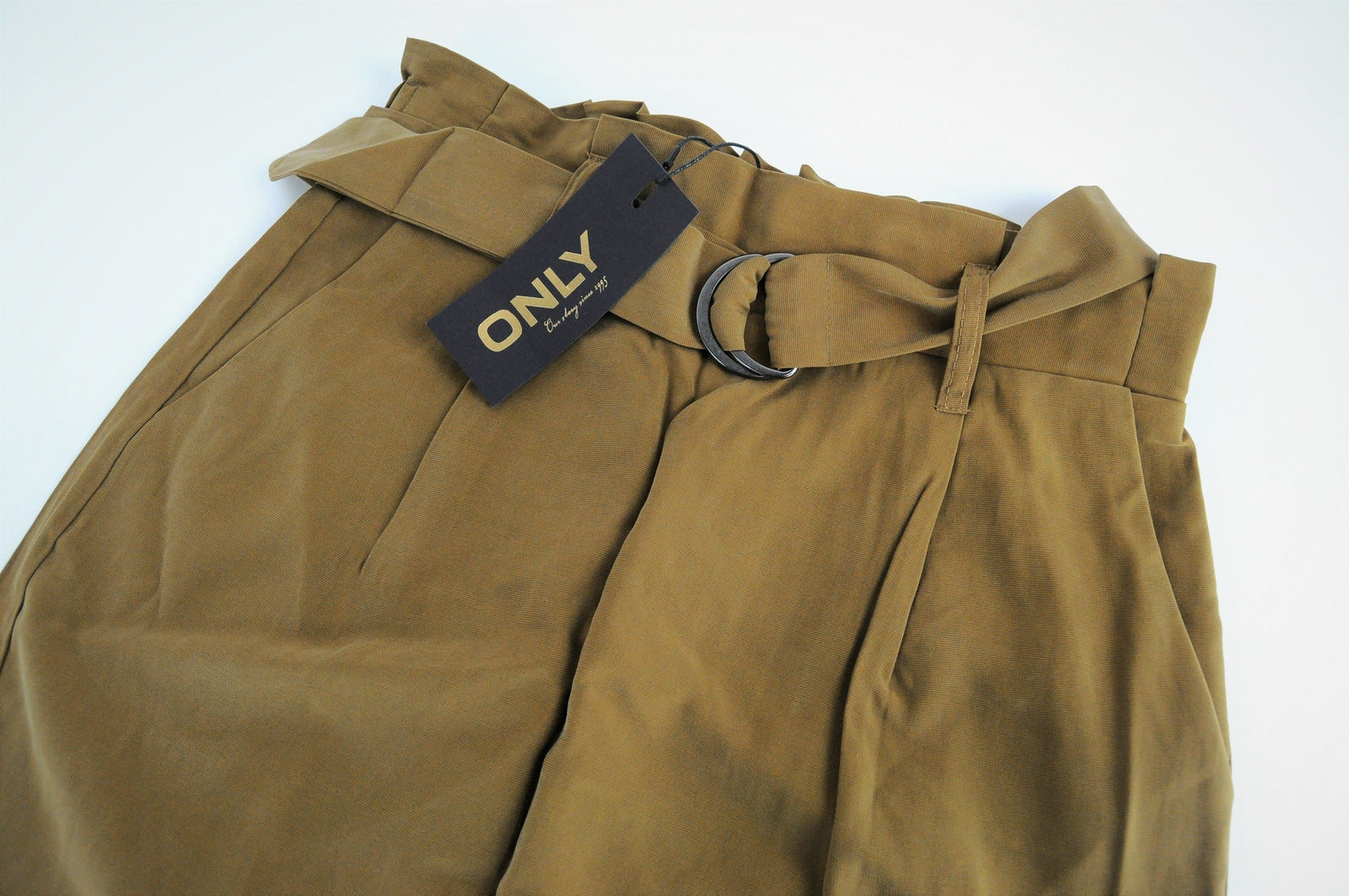 ONLY Miranda Women Skirt EU36 Brown Mini Belted Pull-On Pocketed Cotton Stretch