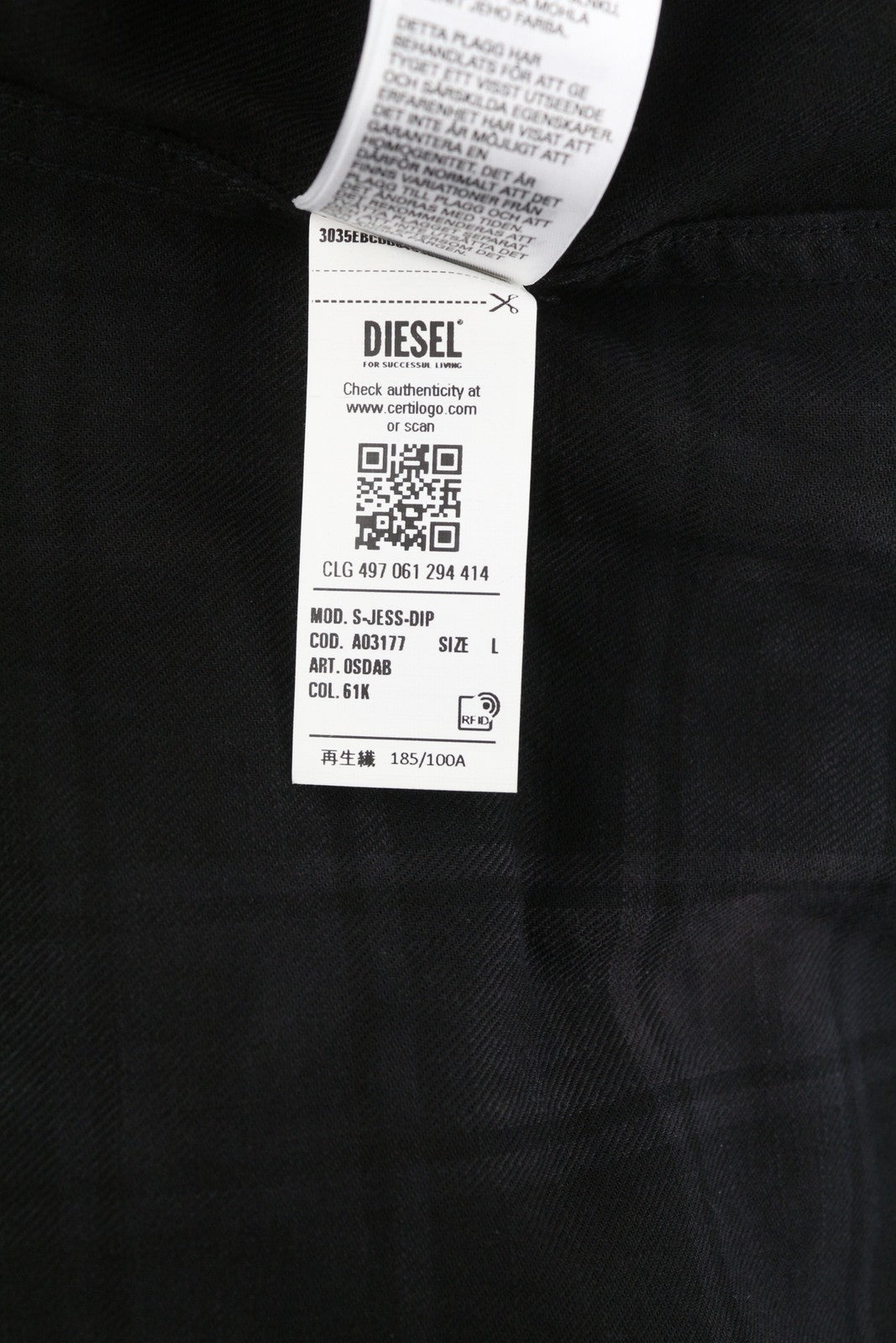 DIESEL S-Jess-Dip vyriški marškinėliai, L dydžio, juodi flaneliniai, su sagomis, languoti, platėjančia kaklo iškirpte, rekomenduojama kaina – 150 €