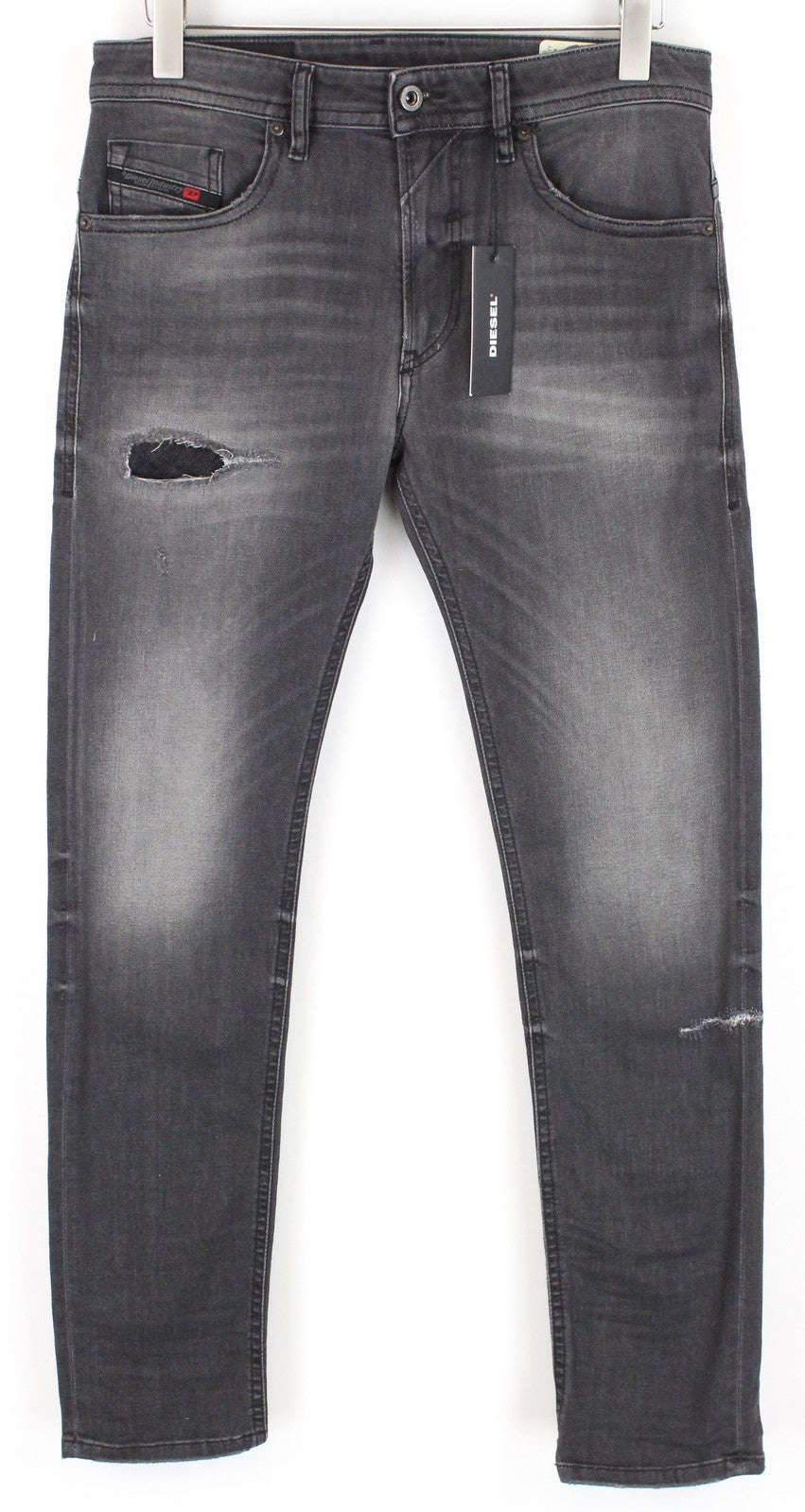 DIESEL Thommer R266U vyriški džinsai W30/L32 Slim Skinny Fit pilki medvilniniai plėšytų audinių džinsai 