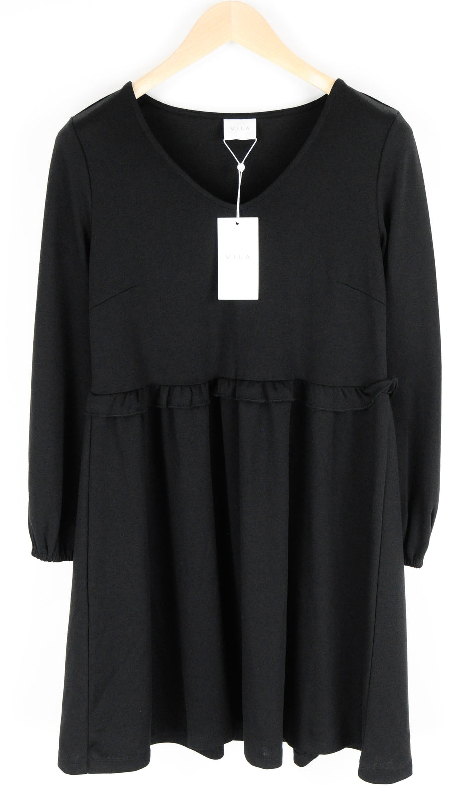 VILA Vitinny Women Dress S Black Petite V-Neck Long Sleeve Doll Detail Stretch