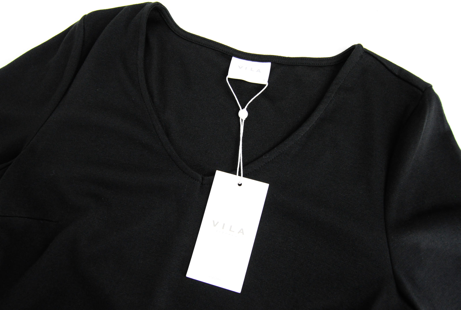 VILA Vitinny Women Dress S Black Petite V-Neck Long Sleeve Doll Detail Stretch