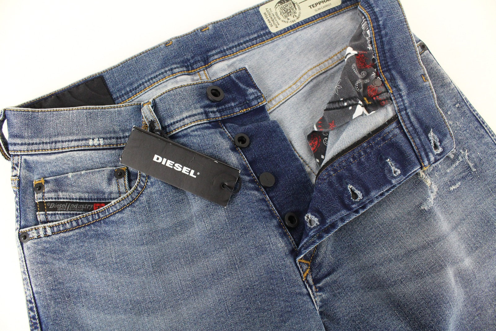 DIESEL Tepphar 080AC vyriški džinsai W27/L32 Slim Carrot Fit mėlyni, dirbtinio tamprumo. 