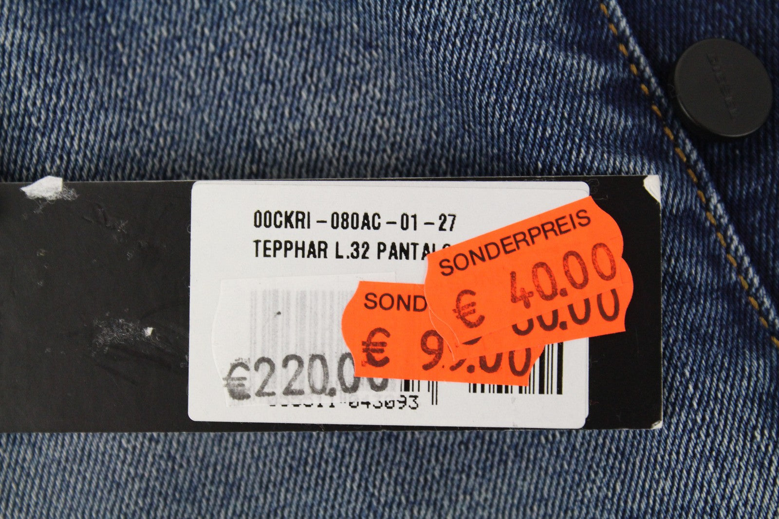 DIESEL Tepphar 080AC vyriški džinsai W27/L32 Slim Carrot Fit mėlyni, dirbtinio tamprumo. 