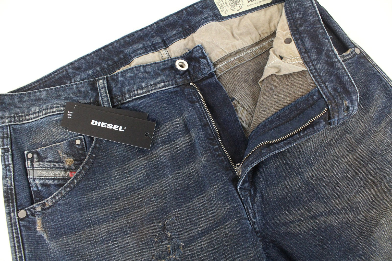 DIESEL Krayver R48XU vyriški džinsai W31/L32 Slim Carrot Fit sendintos medvilnės mėlynos spalvos džinsinis audinys 