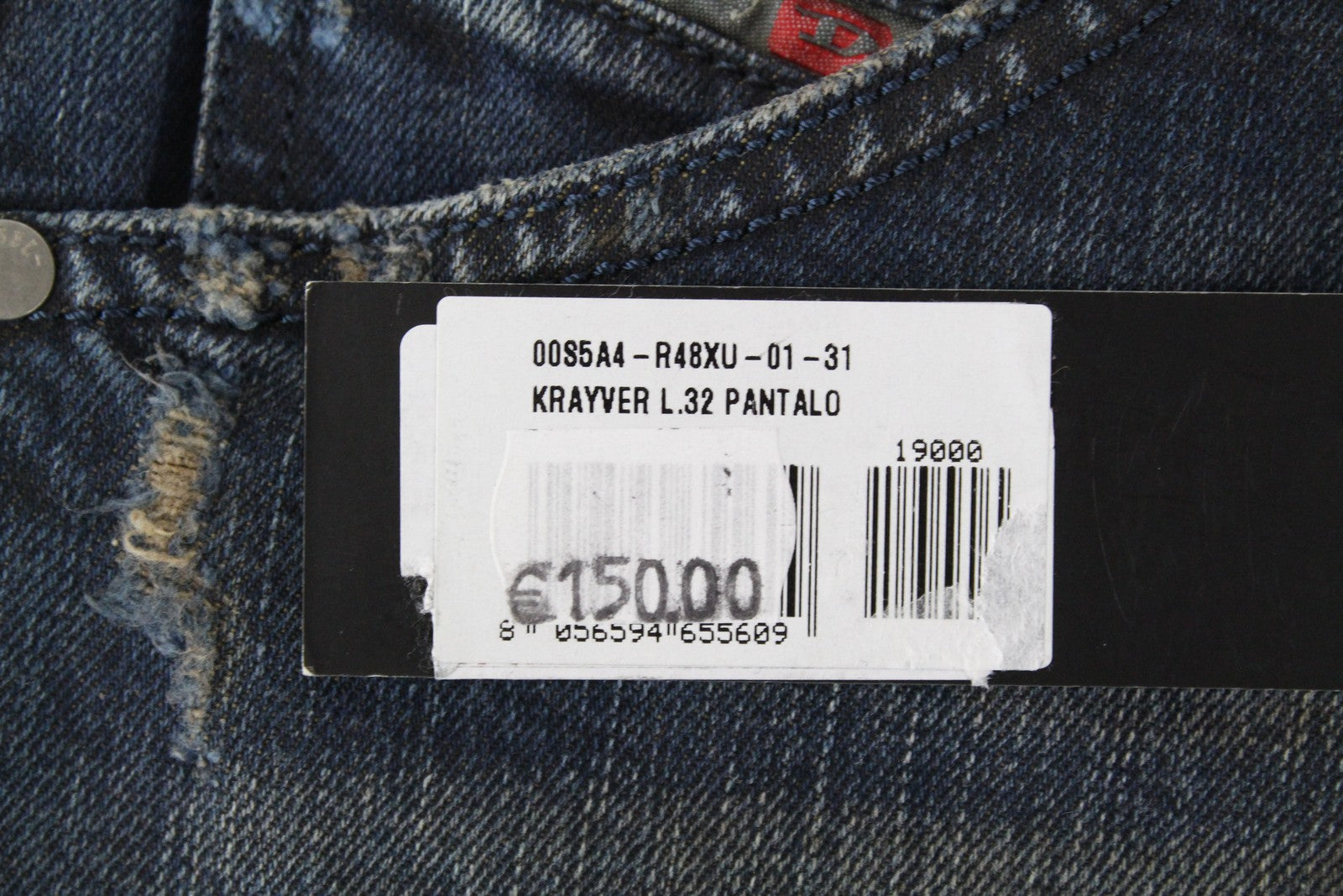 DIESEL Krayver R48XU vyriški džinsai W31/L32 Slim Carrot Fit sendintos medvilnės mėlynos spalvos džinsinis audinys 