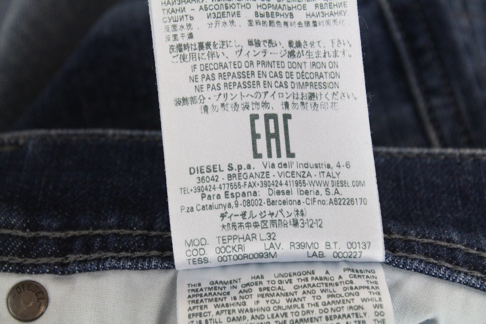 DIESEL Tepphar R39M0 Men Jeans W30/L32 Blue Slim Carrot Fit Cotton Stretch Wash