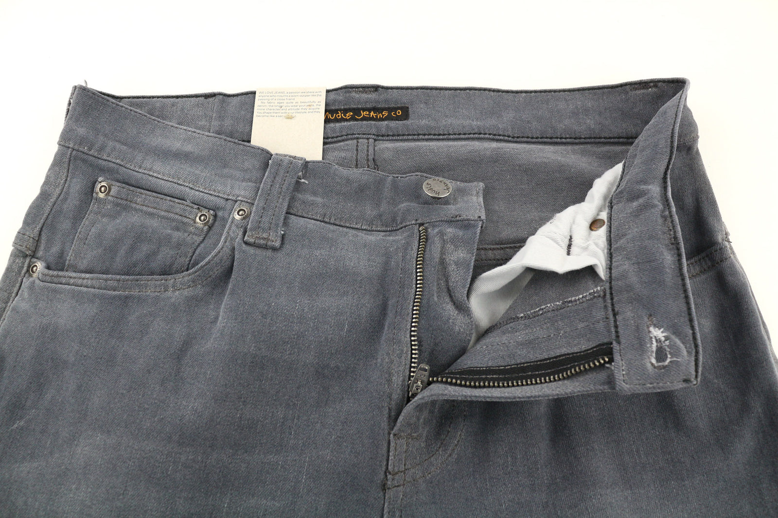 NUDIE JEANS Thin Finn Men Jeans W31/L32 Slim Fit Grey Cotton Stretch Faded