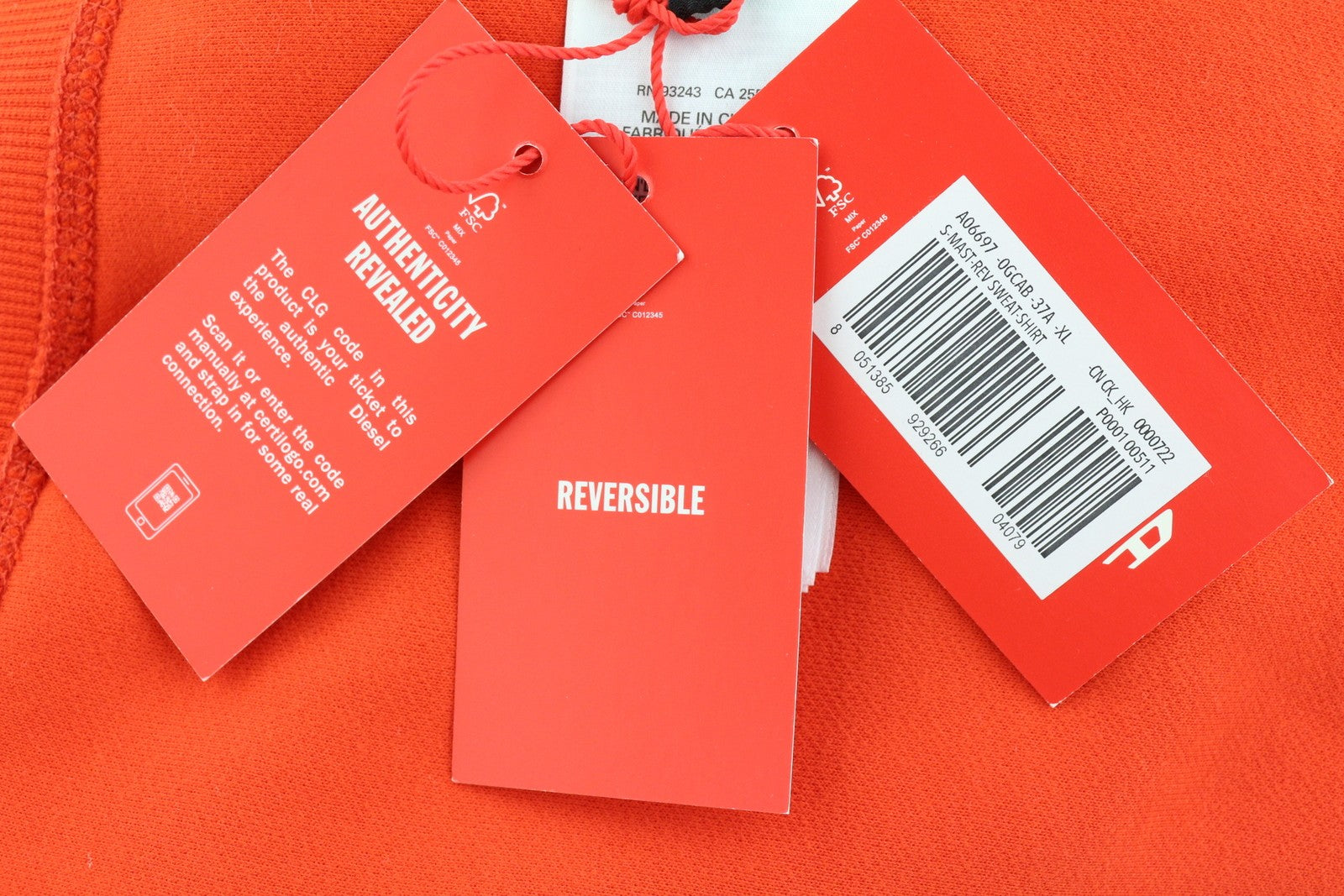 DIESEL S-Mast-Rev vyriškas džemperis, XL dydžio, oranžinis, megztinis su apvalia kaklu, pūkuotas, rekomenduojama kaina – 195 € 