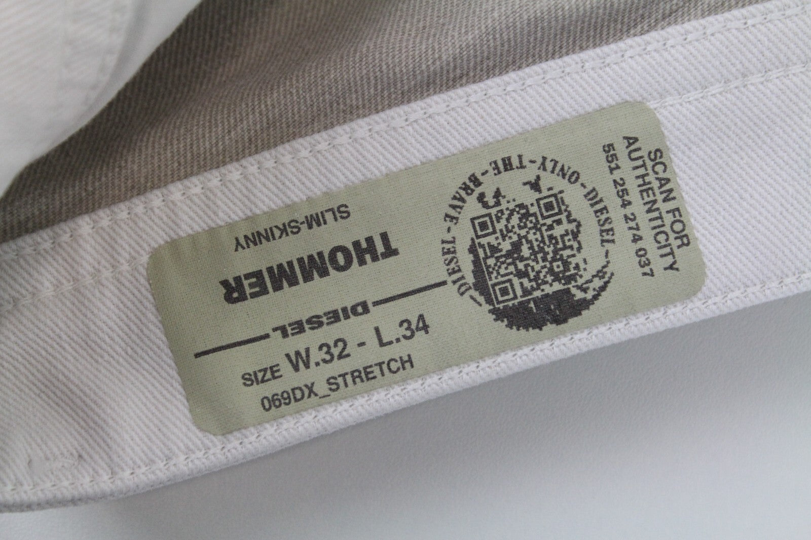 DIESEL Thommer 69DX Men Jeans W32/L34 Slim Skinny Ivory Aged Cotton Stretch Fit