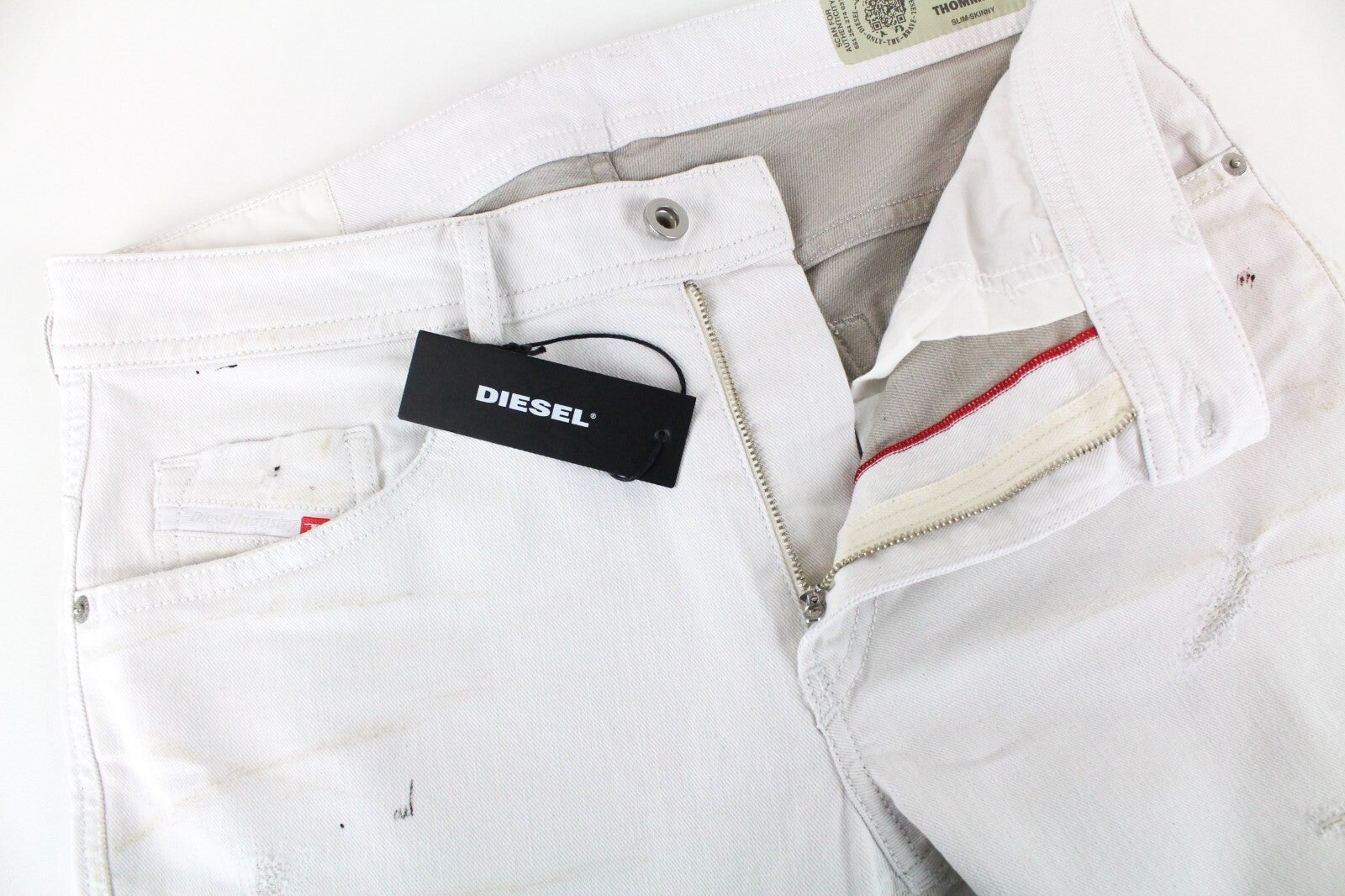 DIESEL Thommer 69DX Men Jeans W32/L34 Slim Skinny Ivory Aged Cotton Stretch Fit