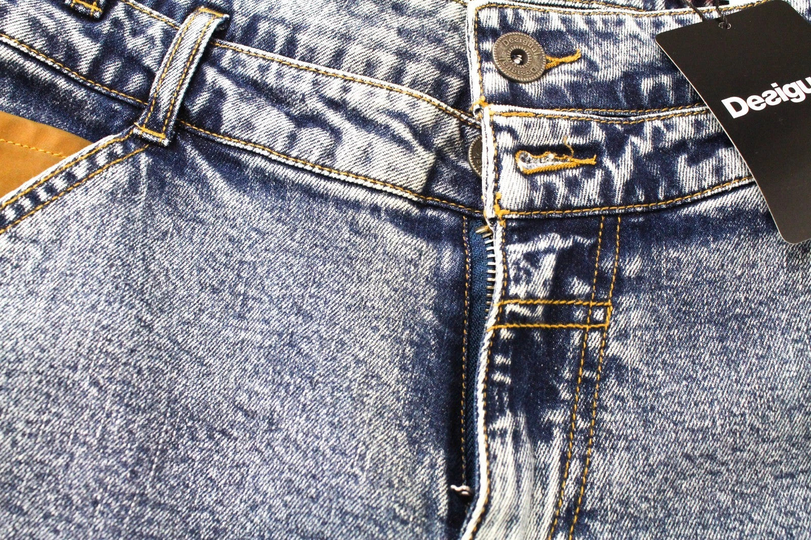 DESIGUAL Coll Men's W30 Blue Slim Washed Stretch Cotton Denim Zip Jeans