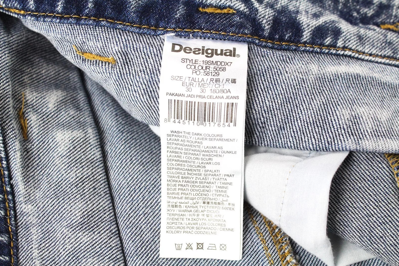 DESIGUAL Coll Men's W30 Blue Slim Washed Stretch Cotton Denim Zip Jeans