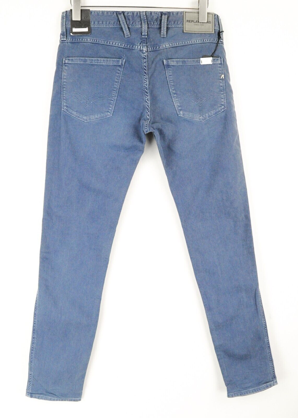 REPLAY Anbass vyriški džinsai W30/L32 Slim Fit mėlyni su 5 kišenėmis, tamprūs, laisvalaikio stiliaus 