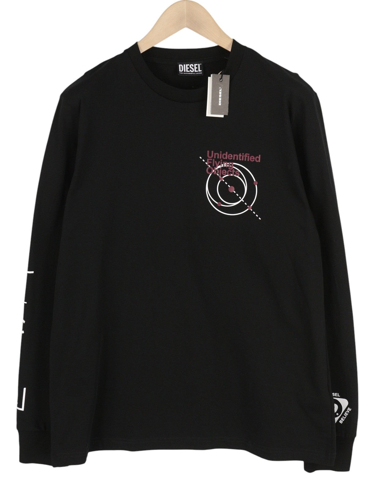 DIESEL T-Just-LS-B52 Men T-Shirt M Black Crew Neck Long Sleeved Tricot