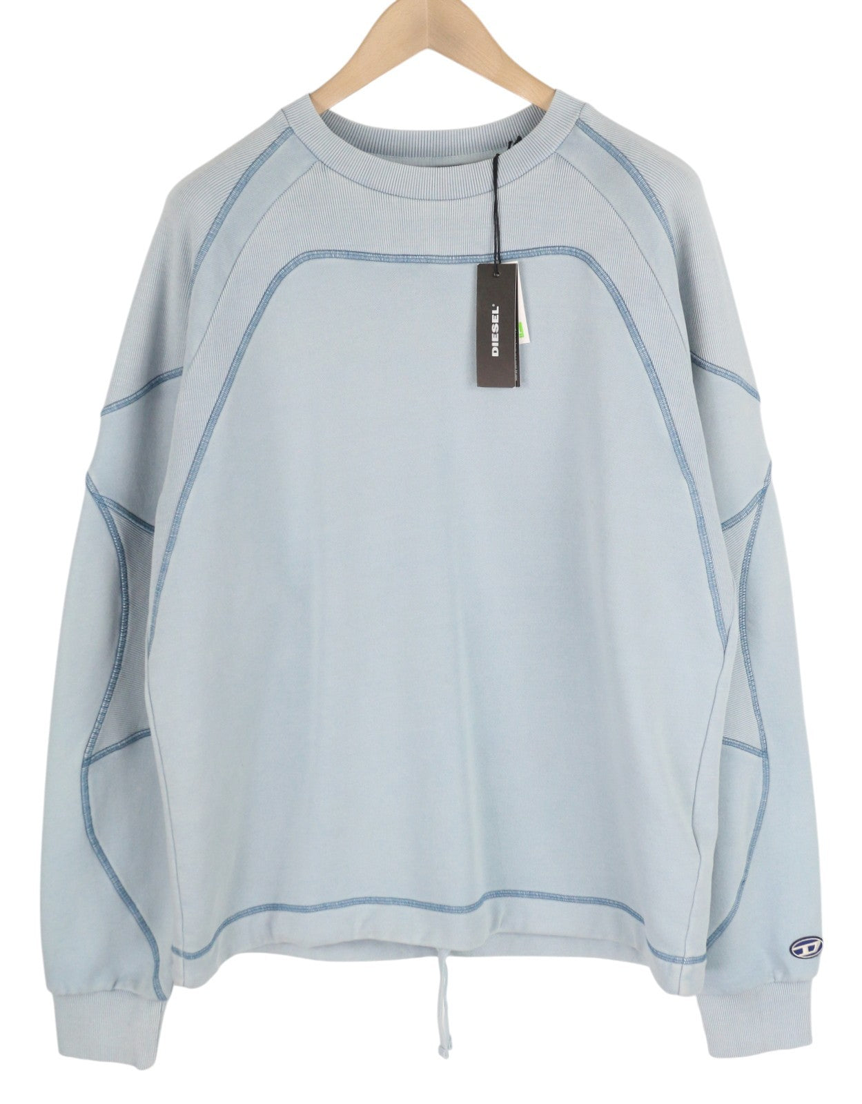 DIESEL S-Ribal vyriškas džemperis, L dydžio, mėlynas, megztinis su apvalia kaklo iškirpte, medvilninis, rekomenduojama kaina – 195 € 