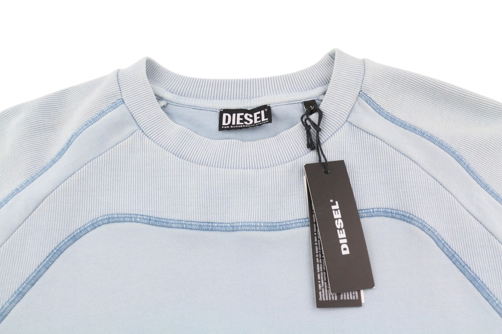 DIESEL S-Ribal vyriškas džemperis, L dydžio, mėlynas, megztinis su apvalia kaklo iškirpte, medvilninis, rekomenduojama kaina – 195 € 