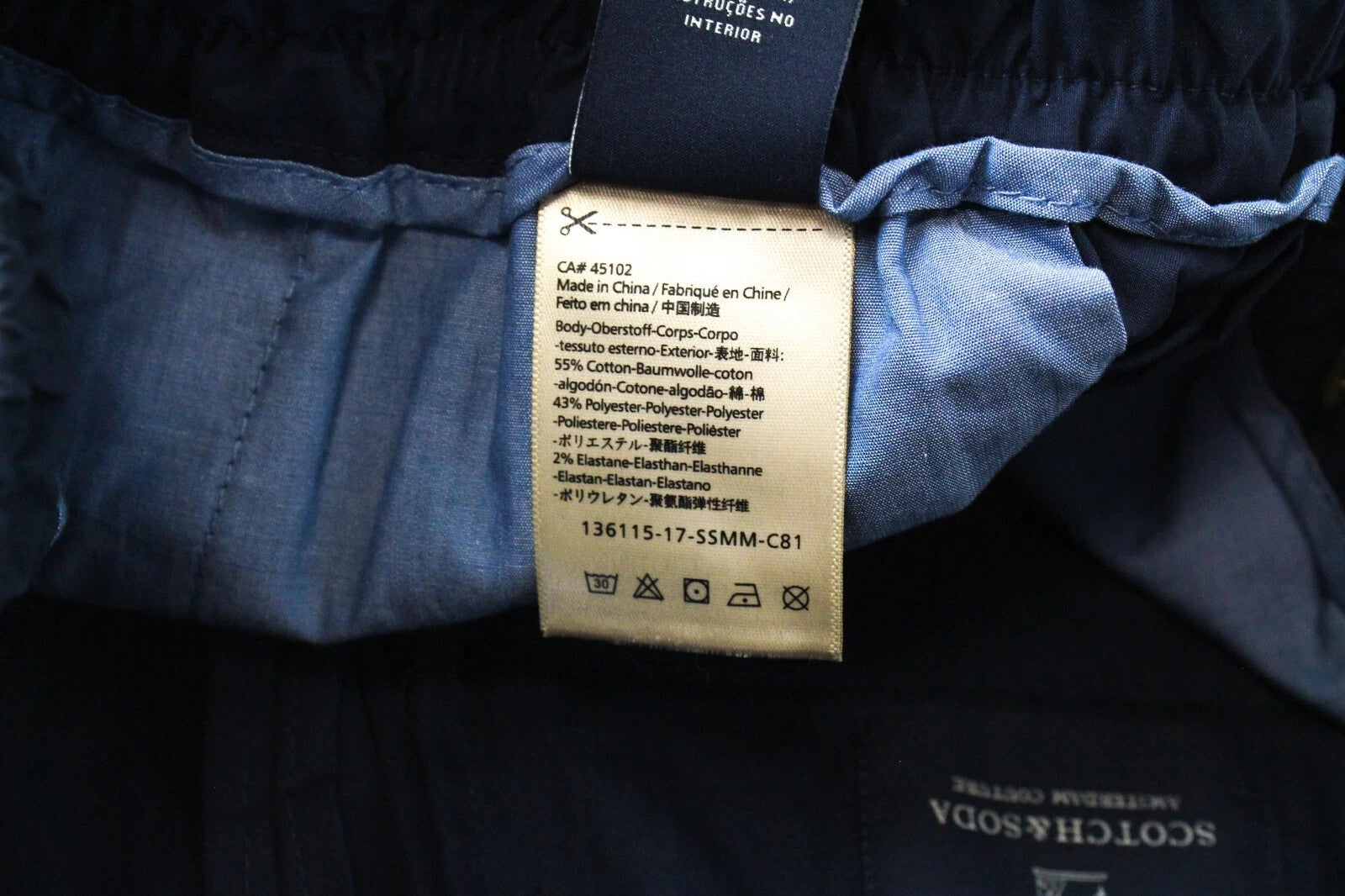 SCOTCH &amp; SODA Ams Couture Navy S tamprūs medvilniniai vyriški šortai 