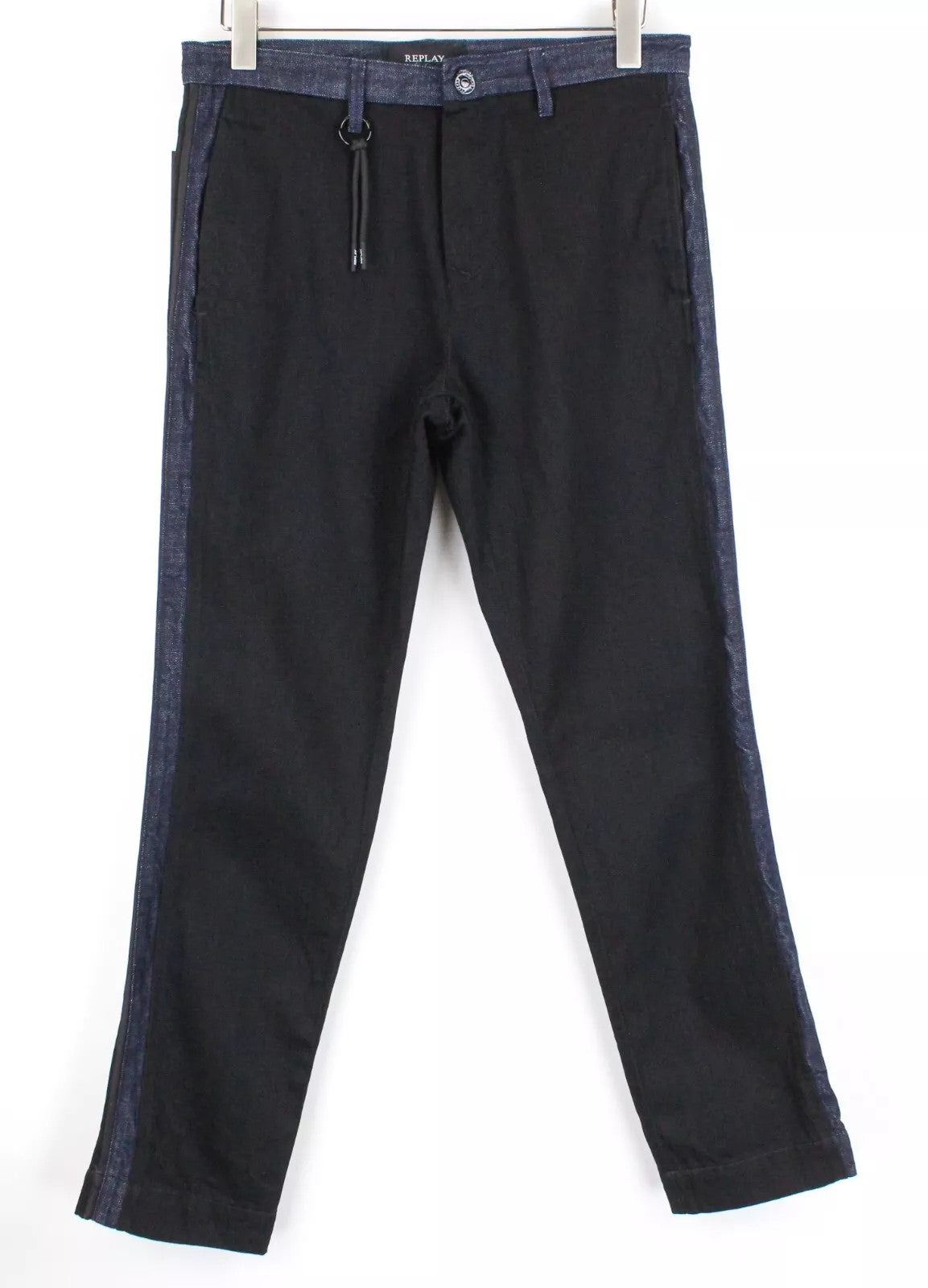 REPLAY Atelier vyriški W31/L30 juodi mėlyni ploni džinsiniai laisvalaikio džinsai su kišenėmis 