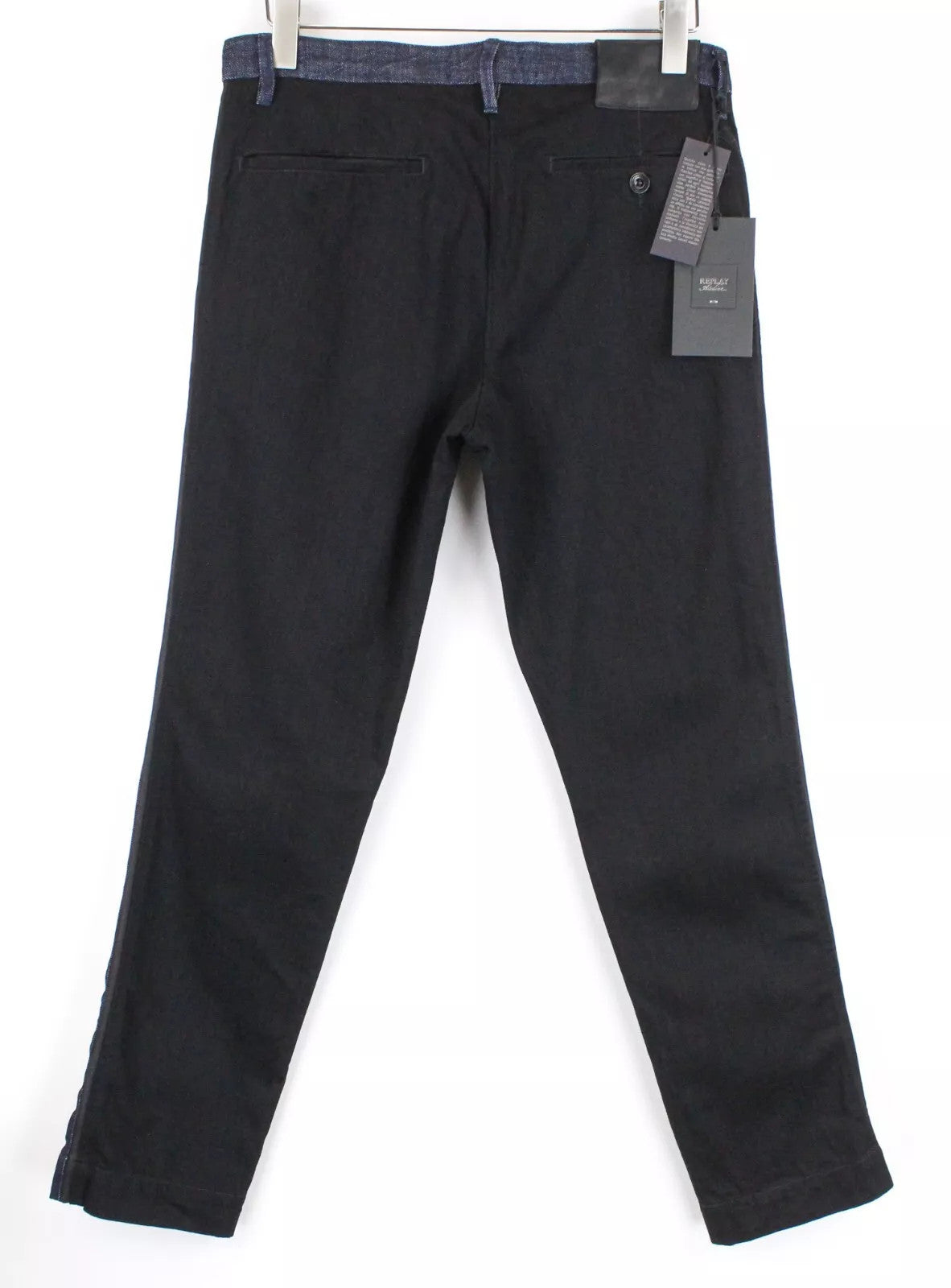 REPLAY Atelier vyriški W31/L30 juodi mėlyni ploni džinsiniai laisvalaikio džinsai su kišenėmis 