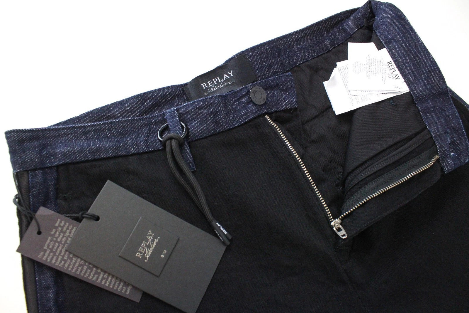 REPLAY Atelier vyriški W31/L30 juodi mėlyni ploni džinsiniai laisvalaikio džinsai su kišenėmis 