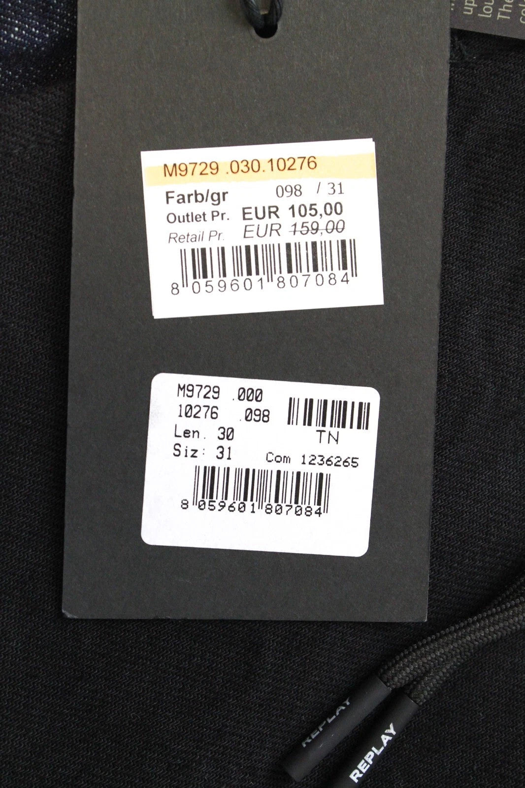 REPLAY Atelier vyriški W31/L30 juodi mėlyni ploni džinsiniai laisvalaikio džinsai su kišenėmis 