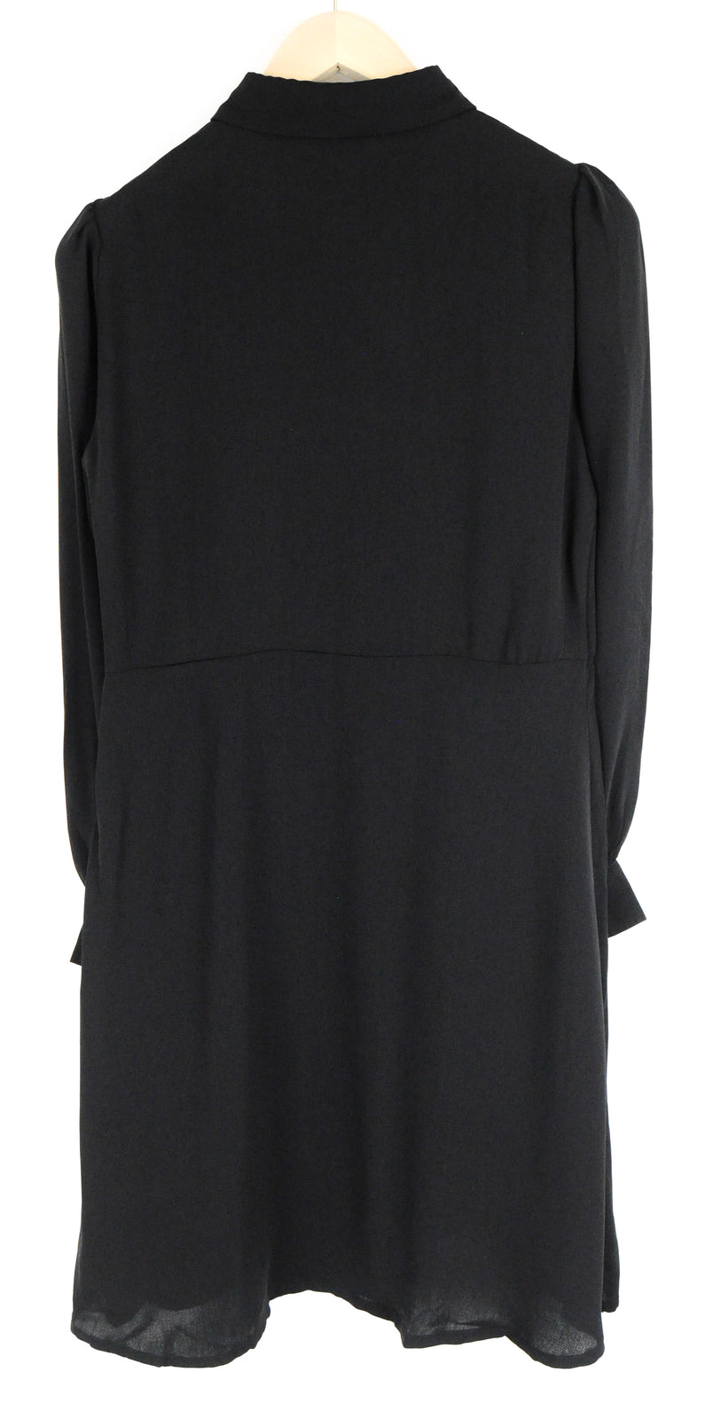 VILA Women Dress 36 Black Long Sleeve Puffy Pleated Half-Buttoned Collared