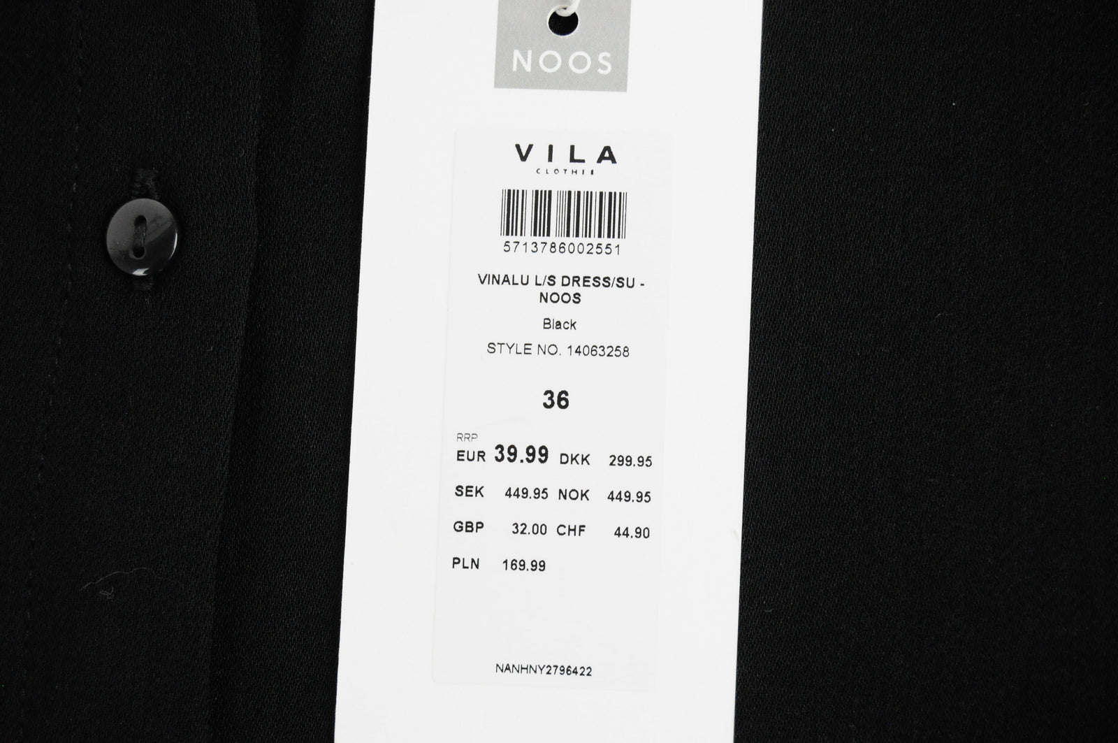 VILA Women Dress 36 Black Long Sleeve Puffy Pleated Half-Buttoned Collared