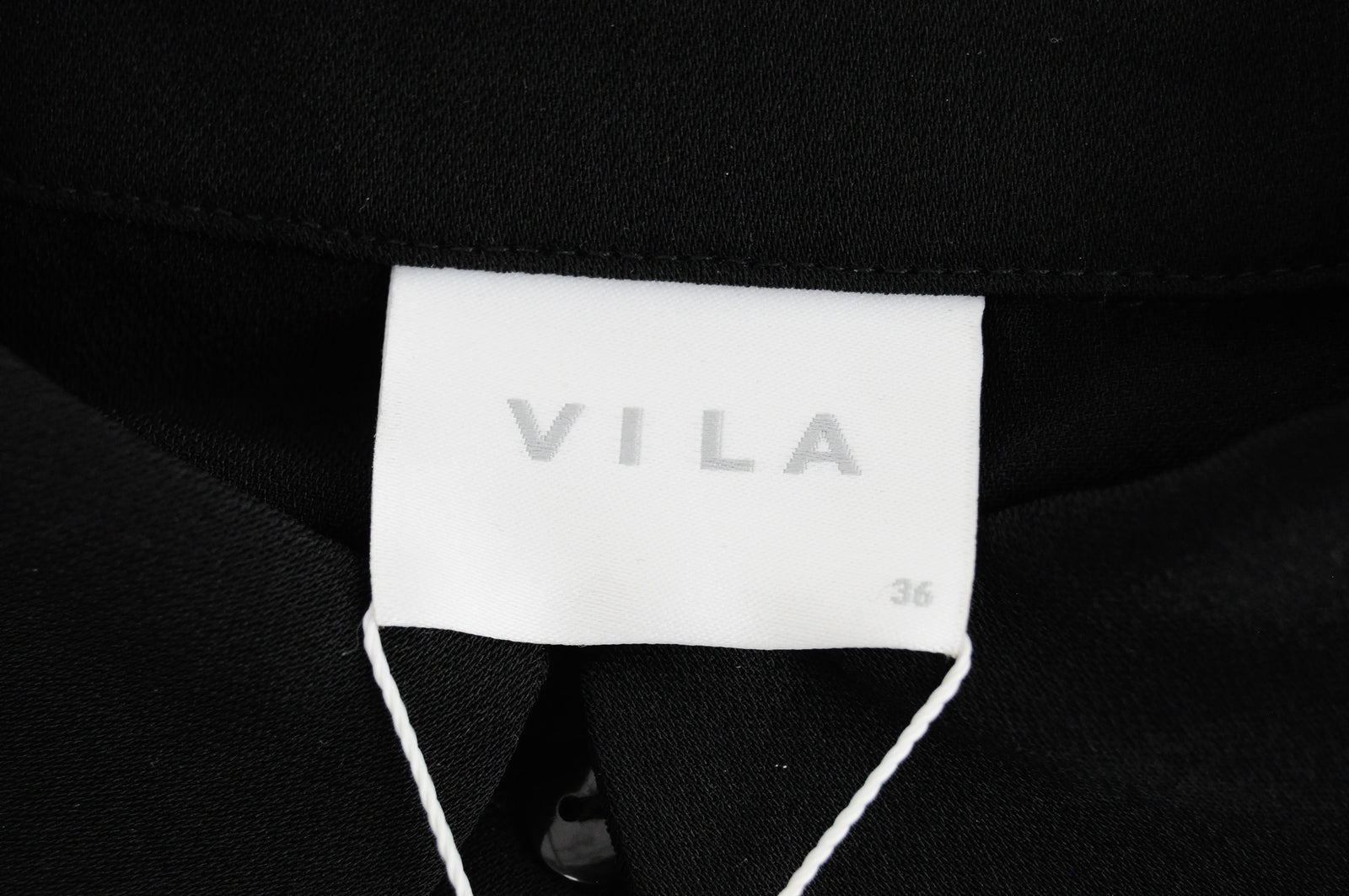 VILA Women Dress 36 Black Long Sleeve Puffy Pleated Half-Buttoned Collared