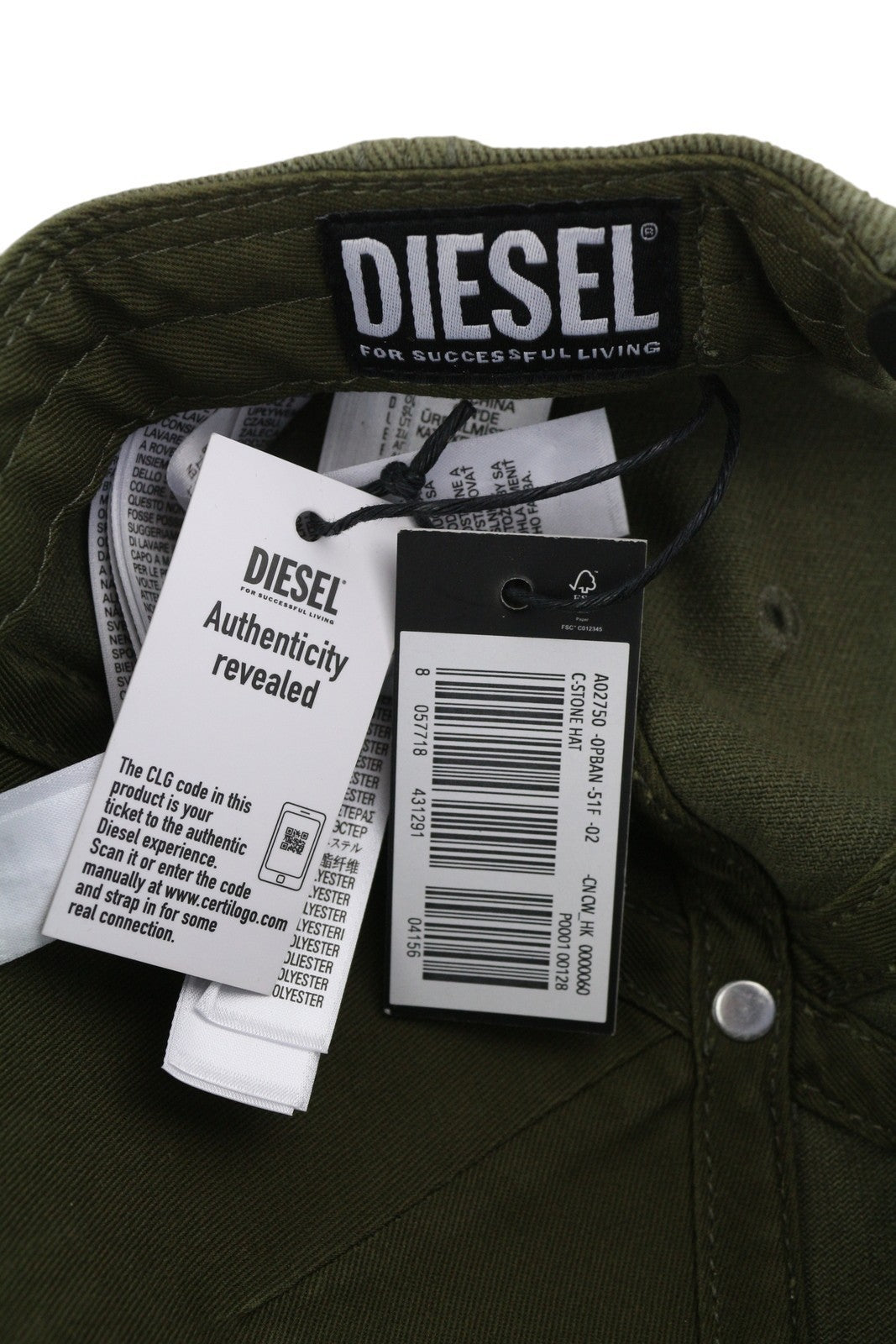 DIESEL C-Stone vyriška beisbolo kepurė su D-Rill Usion siuvinėta žalia medvilnė 