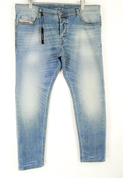 DIESEL Tepphar 0842H vyriški džinsai W40/L32 Slim Carrot Fit mėlyni medvilniniai skalbti džinsai 