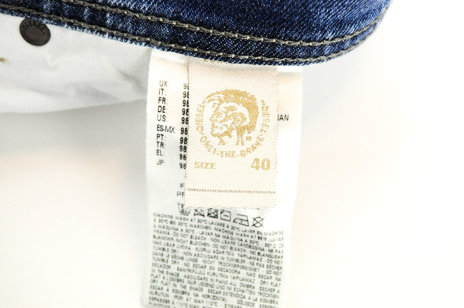 DIESEL Tepphar 0842H vyriški džinsai W40/L32 Slim Carrot Fit mėlyni medvilniniai skalbti džinsai 